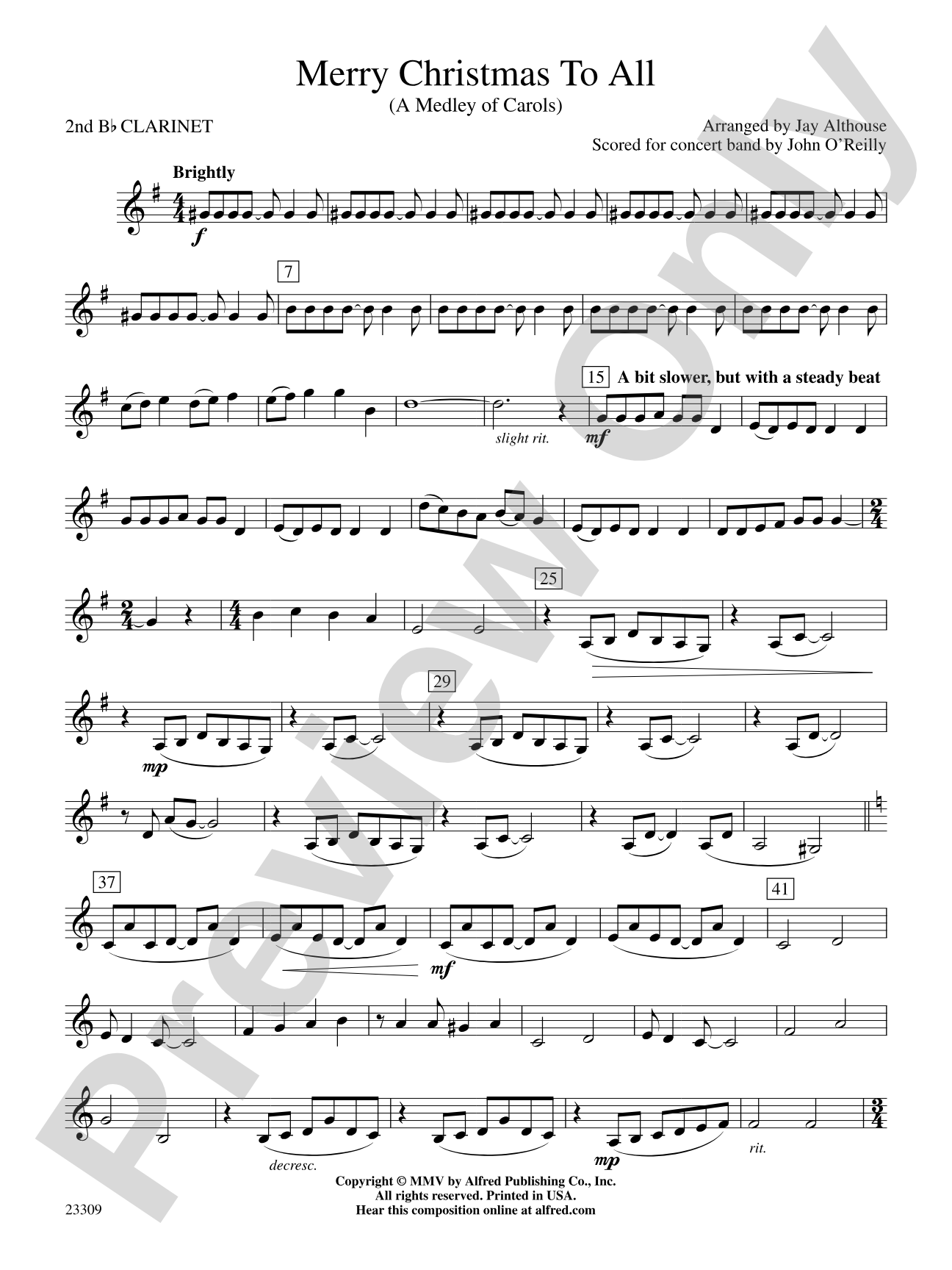 Merry Christmas to All (A Medley of Carols): 2nd B-flat Clarinet