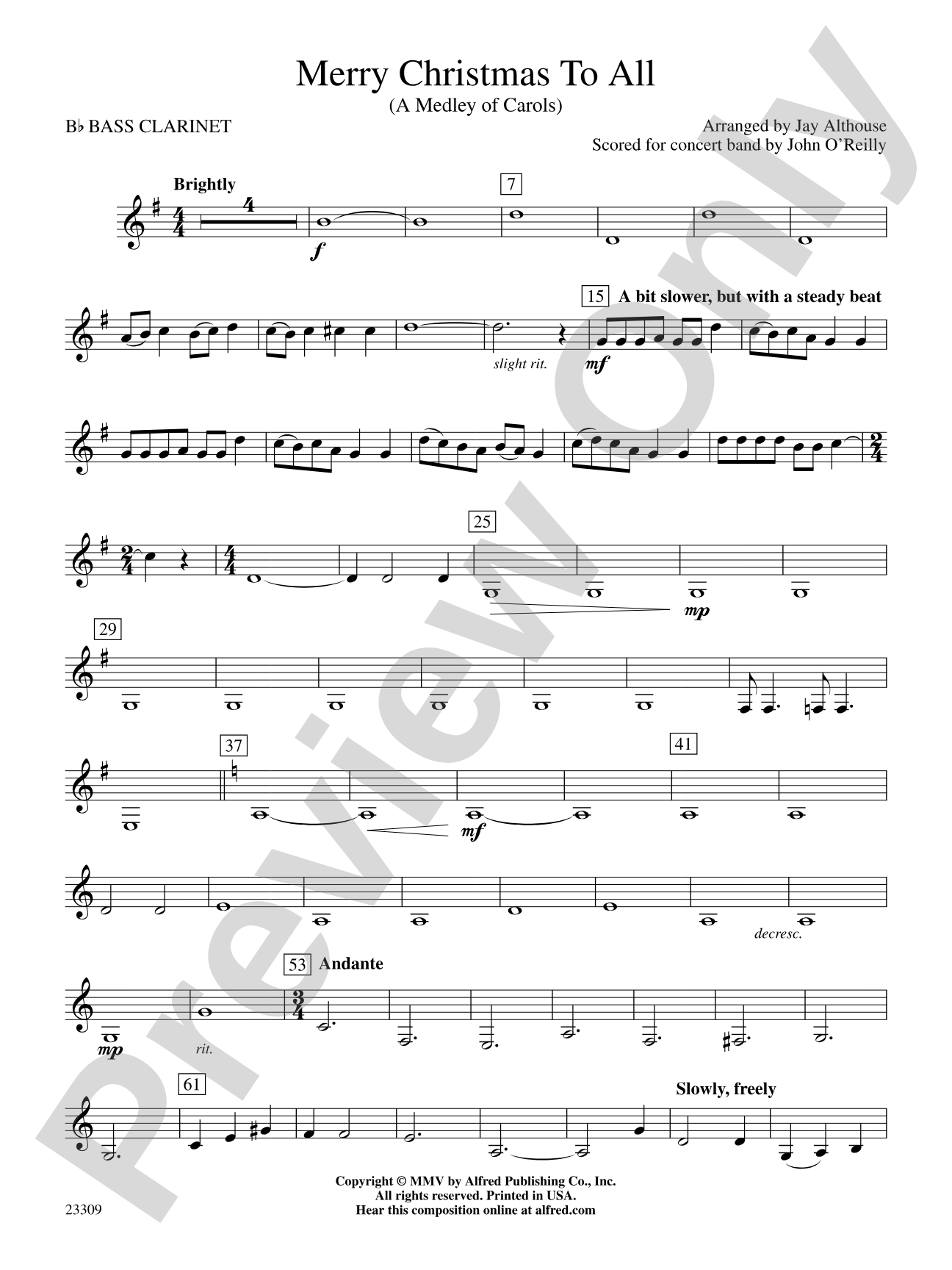 Merry Christmas to All (A Medley of Carols): B-flat Bass Clarinet