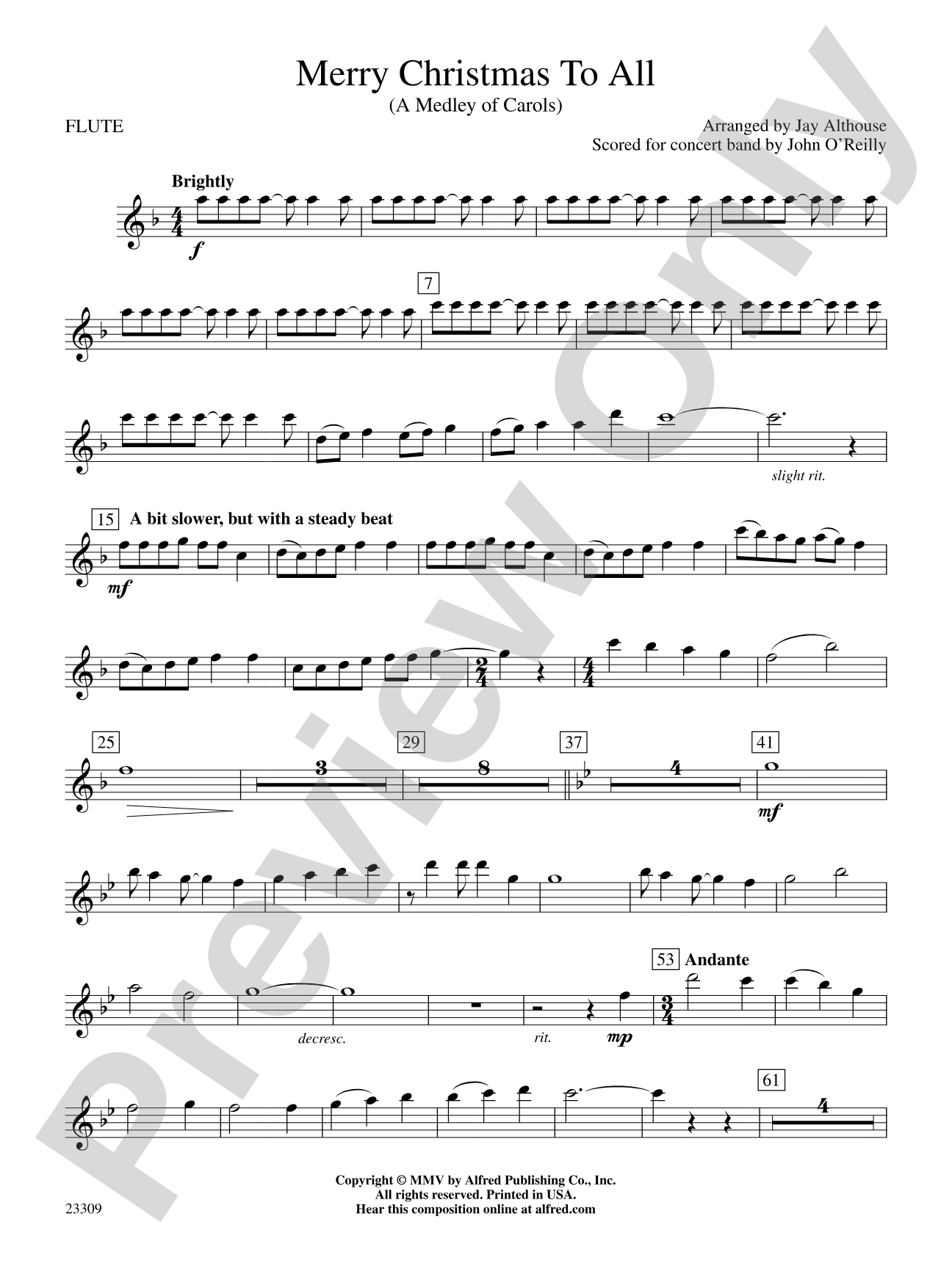 Merry Christmas to All (A Medley of Carols): Flute