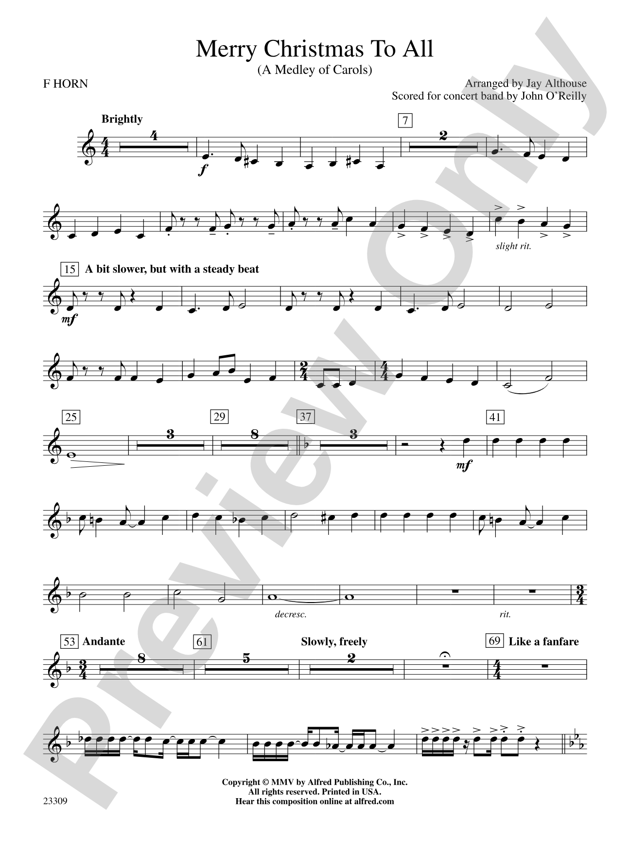 Merry Christmas to All (A Medley of Carols): 1st F Horn