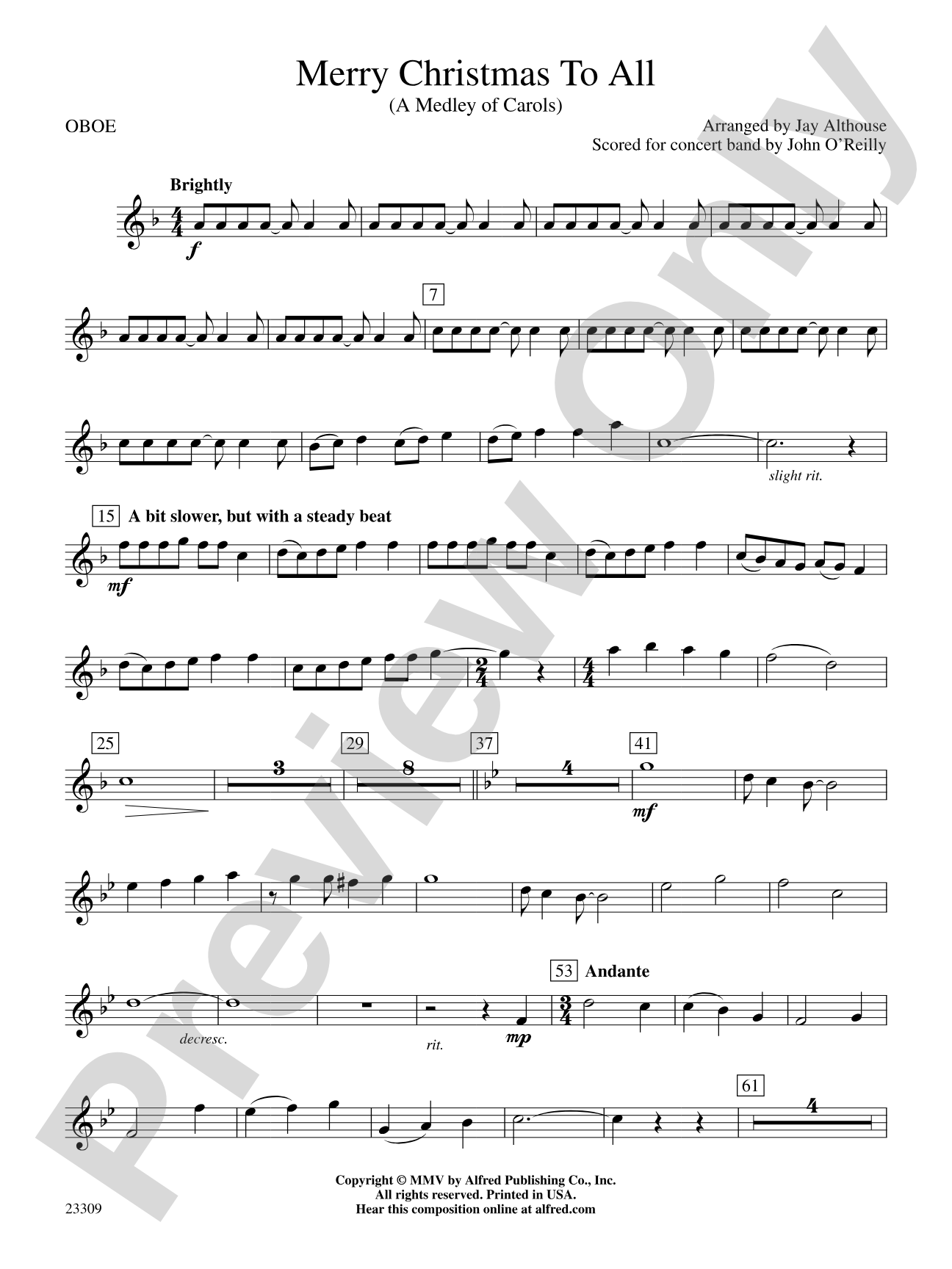 Merry Christmas to All (A Medley of Carols): Oboe