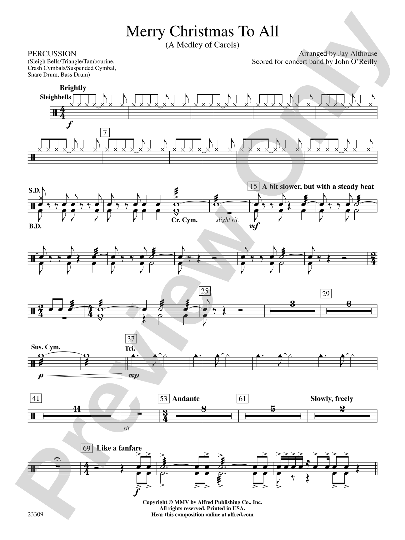 Merry Christmas to All (A Medley of Carols): 1st Percussion