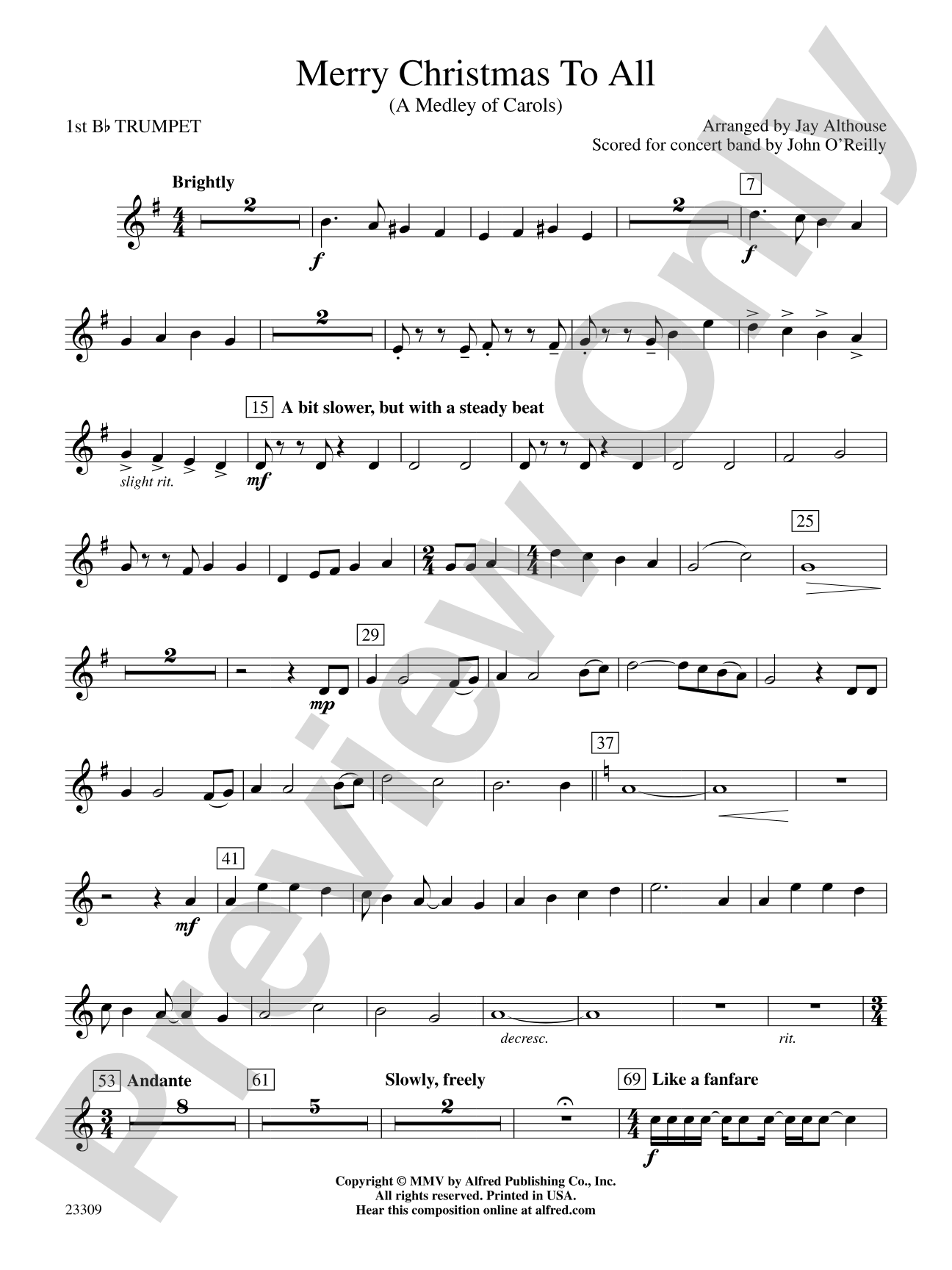 Merry Christmas to All (A Medley of Carols): 1st B-flat Trumpet