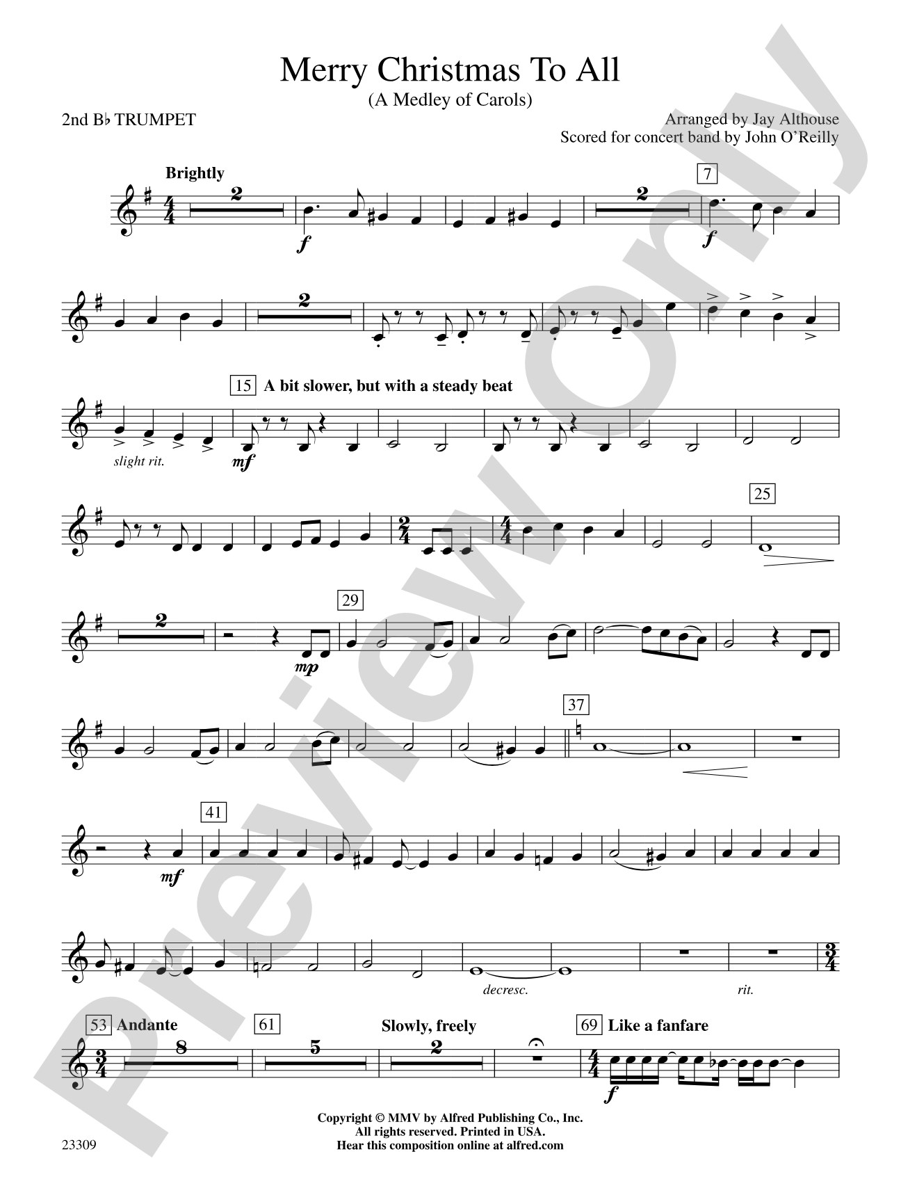 Merry Christmas to All (A Medley of Carols): 2nd B-flat Trumpet