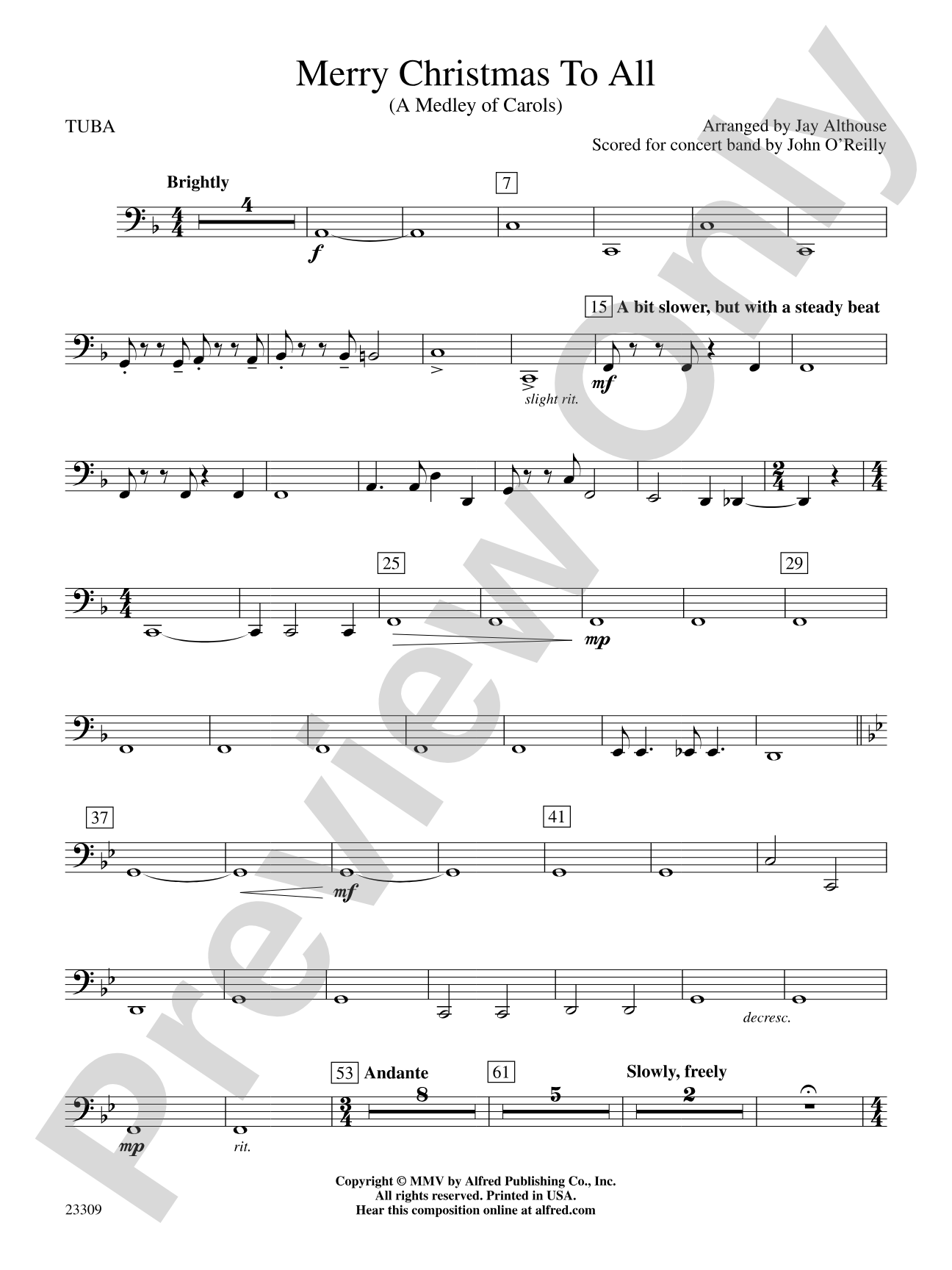 Merry Christmas to All (A Medley of Carols): Tuba