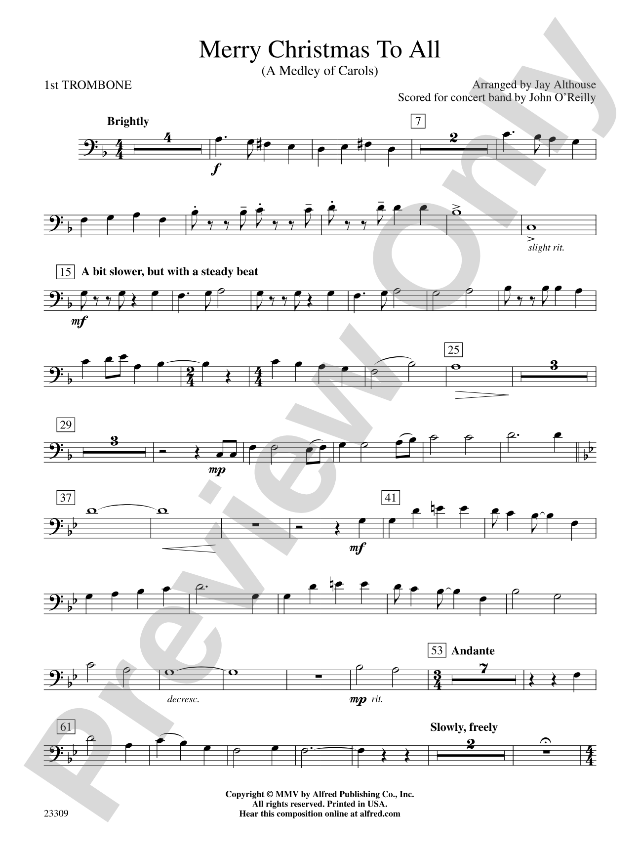 Merry Christmas to All (A Medley of Carols): 1st Trombone