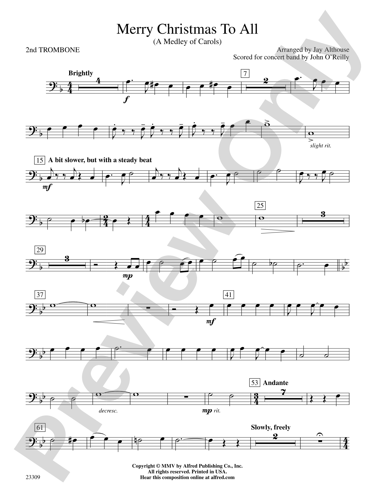 Merry Christmas to All (A Medley of Carols): 2nd Trombone