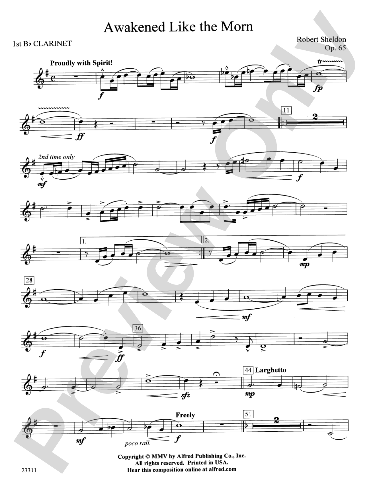 Awakened Like the Morn: 1st B-flat Clarinet