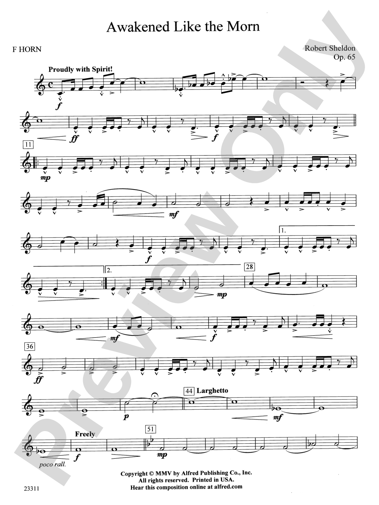 Awakened Like the Morn: 1st F Horn