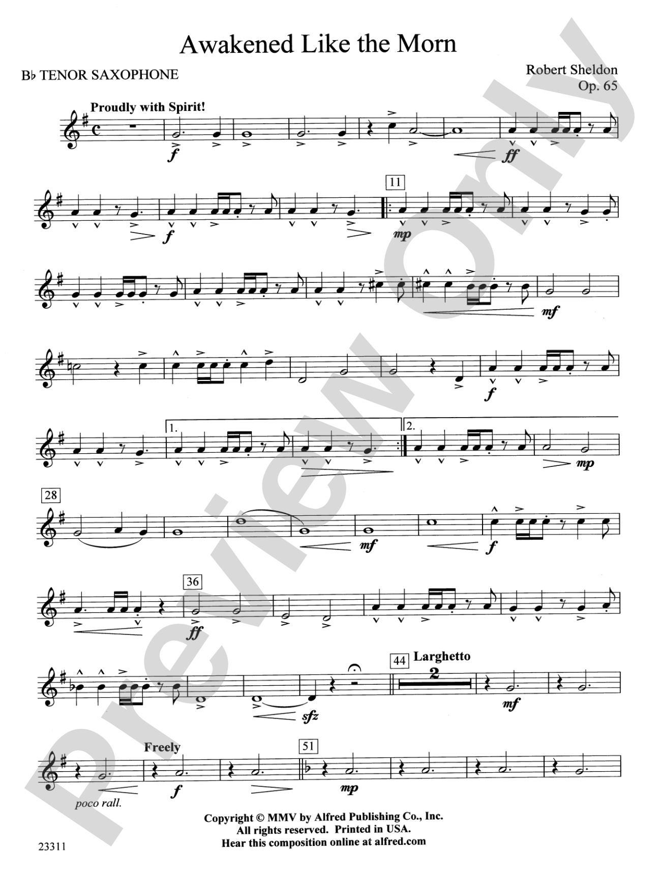 Awakened Like the Morn: B-flat Tenor Saxophone