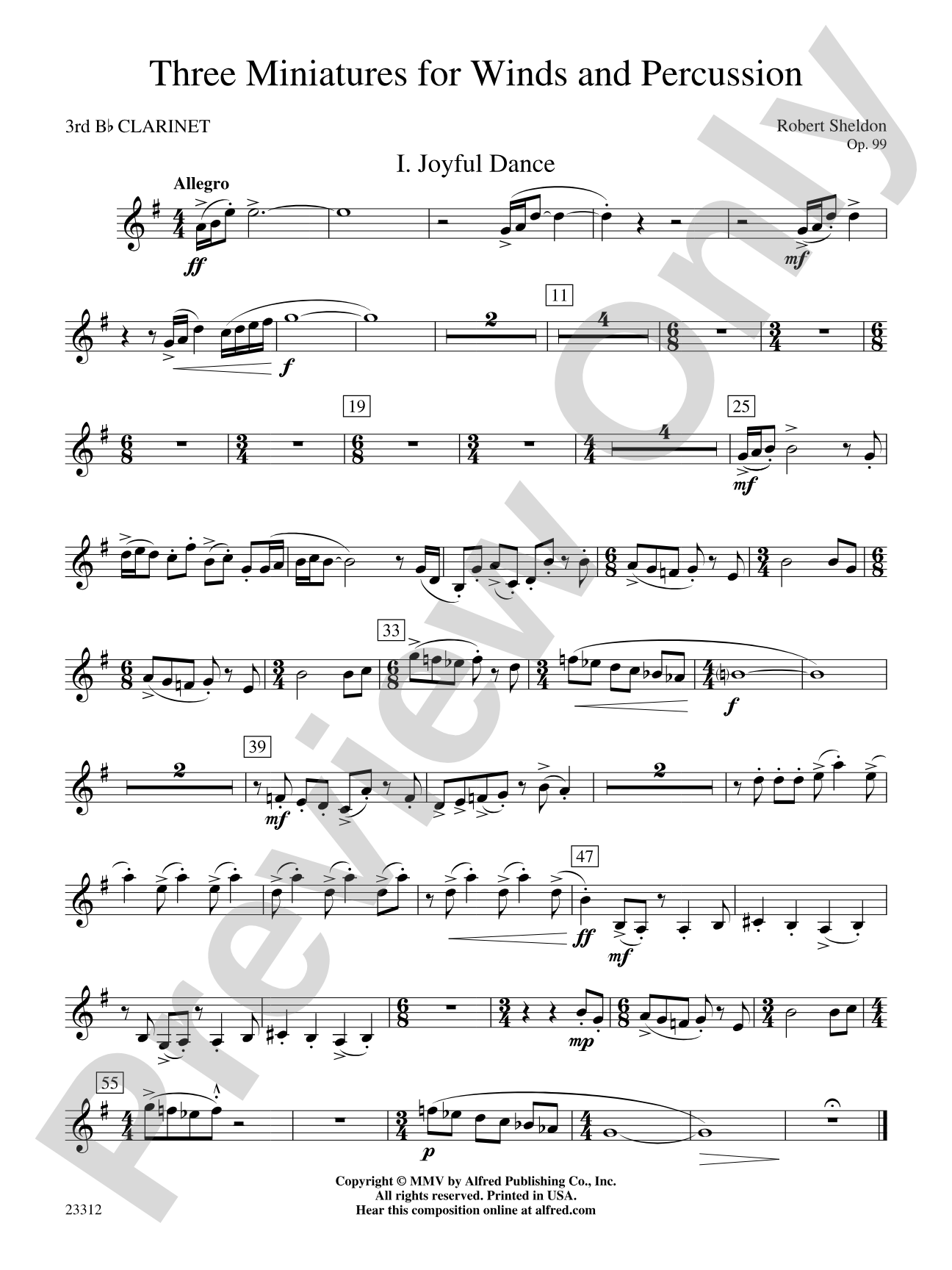 Three Miniatures for Winds and Percussion: 3rd B-flat Clarinet
