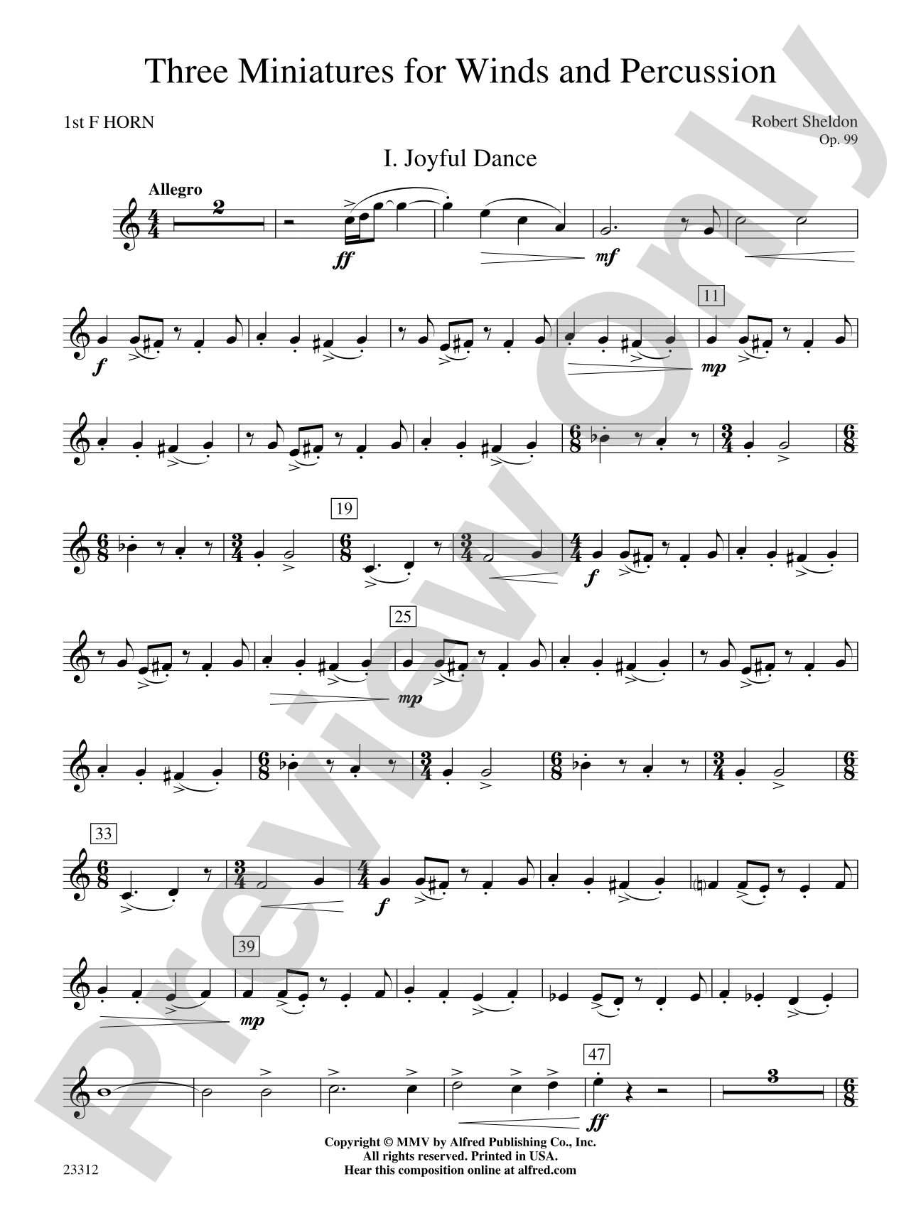 Three Miniatures for Winds and Percussion: 1st F Horn