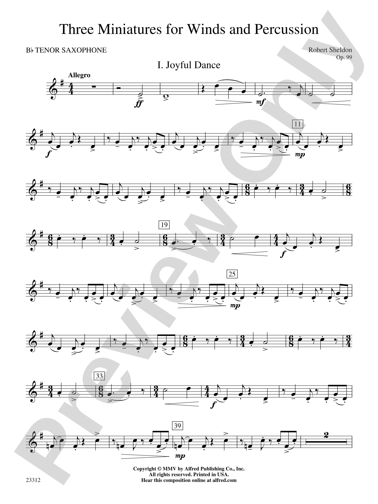 Three Miniatures for Winds and Percussion: B-flat Tenor Saxophone