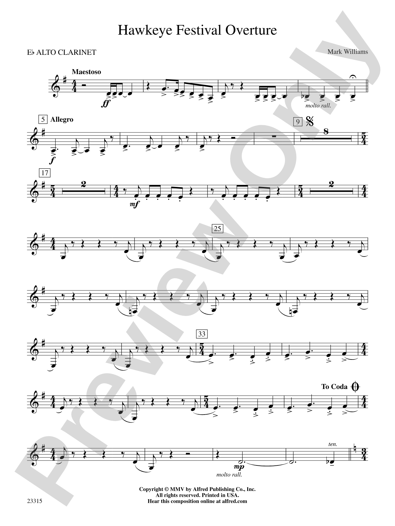 Hawkeye Festival Overture: E-flat Alto Clarinet