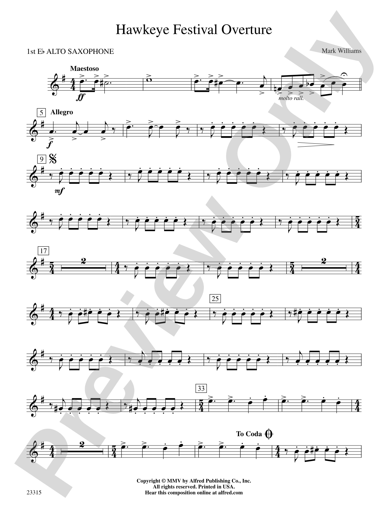 Hawkeye Festival Overture: E-flat Alto Saxophone
