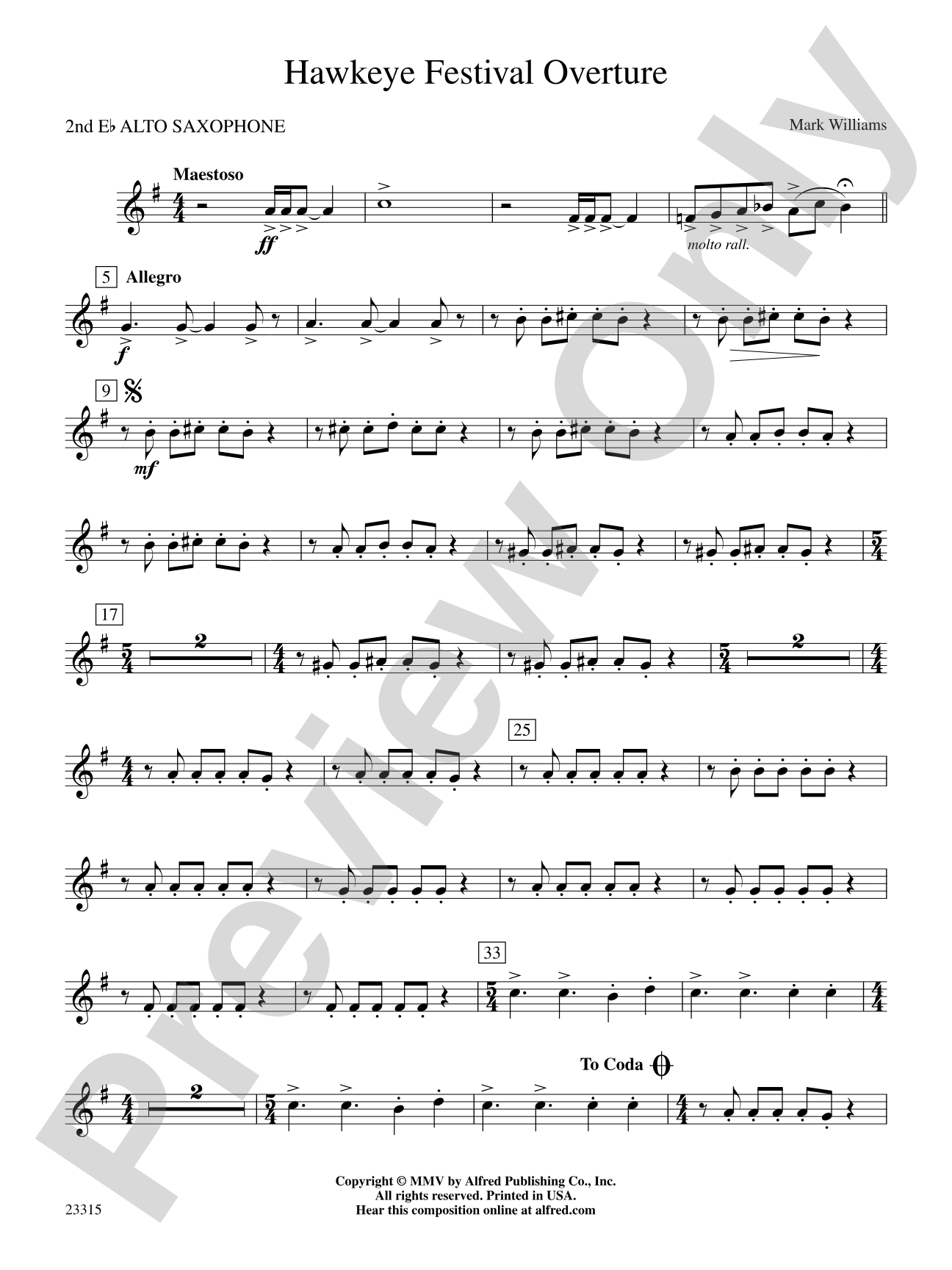 Hawkeye Festival Overture: 2nd E-flat Alto Saxophone