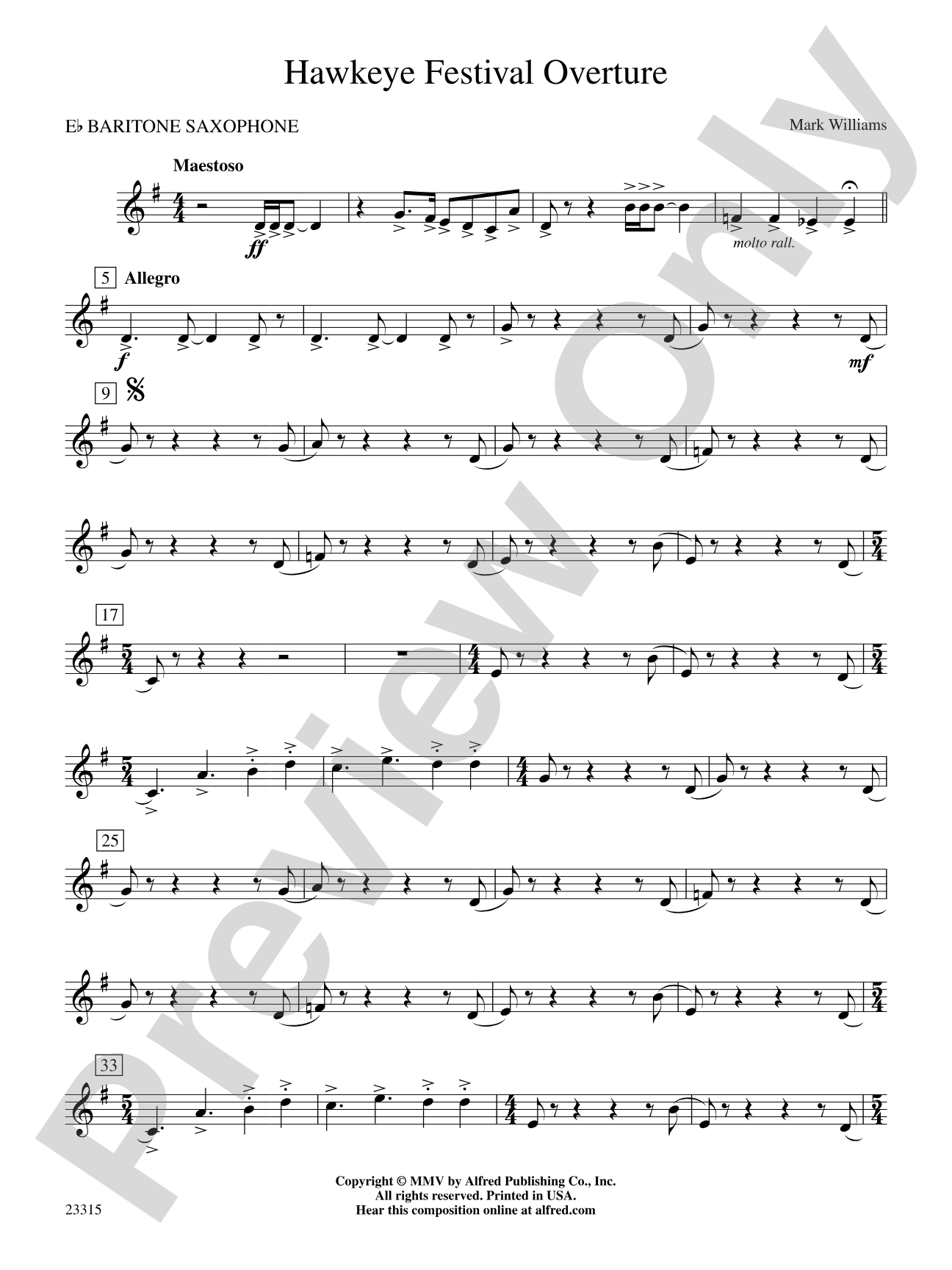 Hawkeye Festival Overture: E-flat Baritone Saxophone