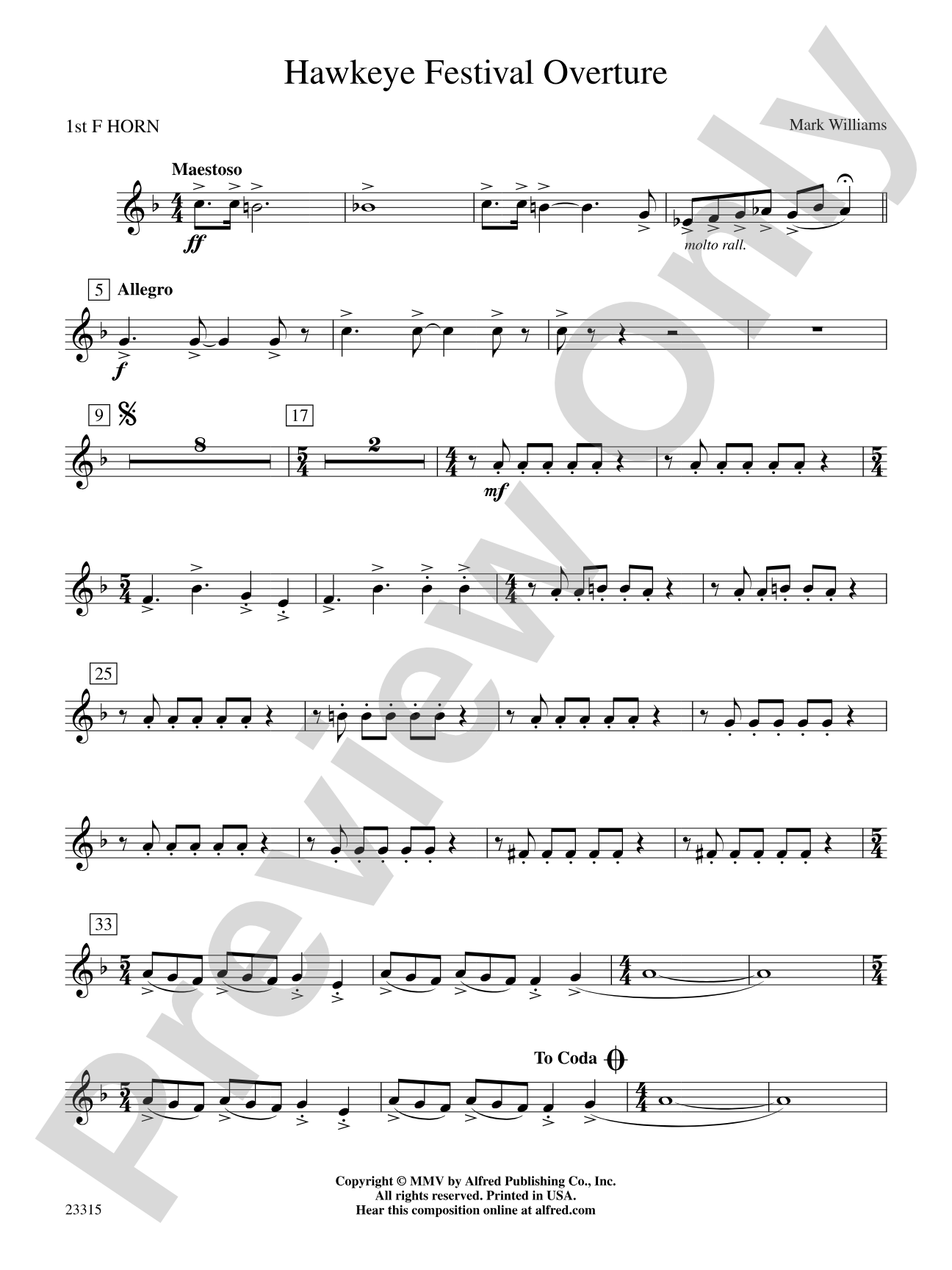 Hawkeye Festival Overture: 1st F Horn