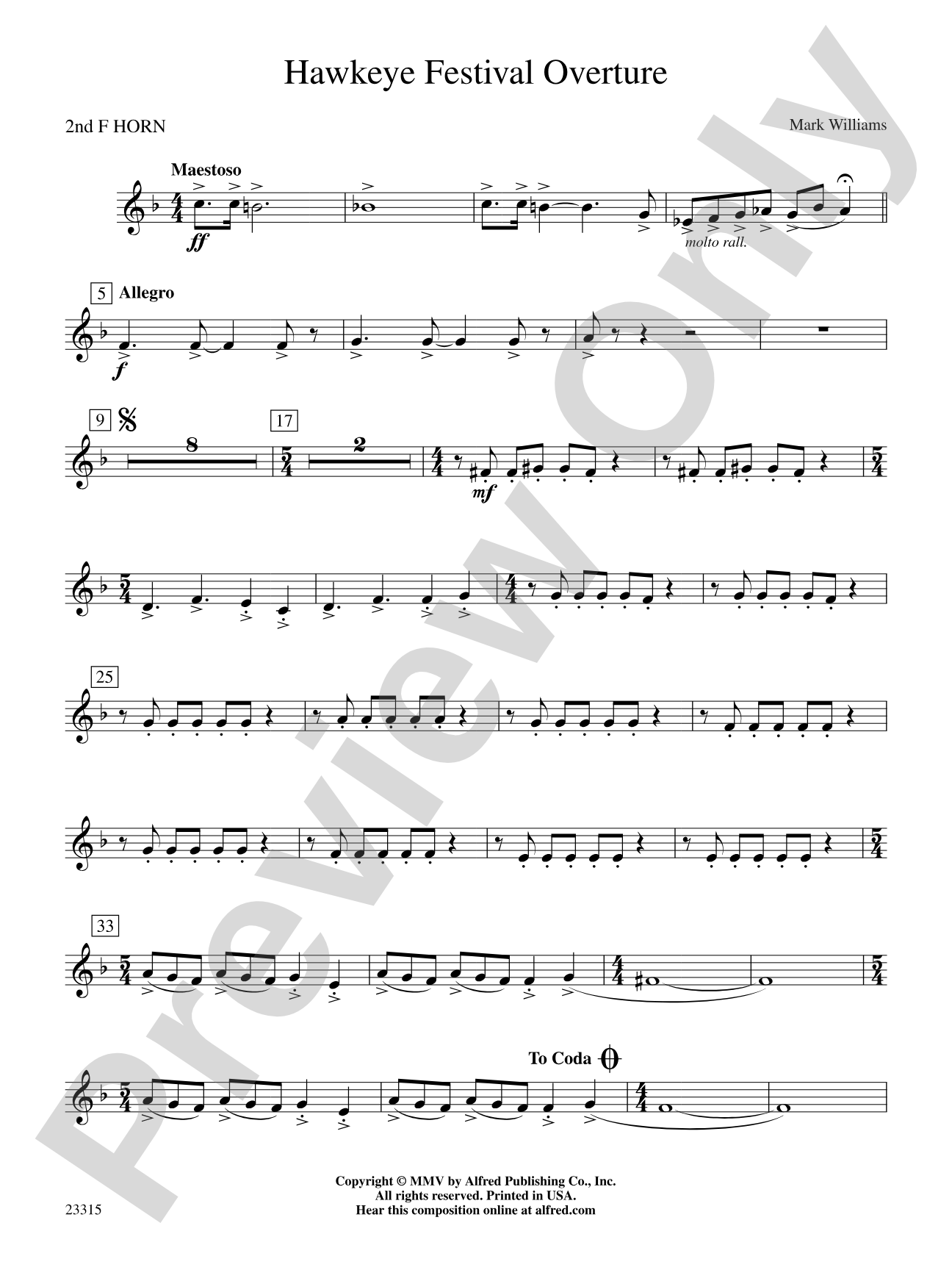 Hawkeye Festival Overture: 2nd F Horn
