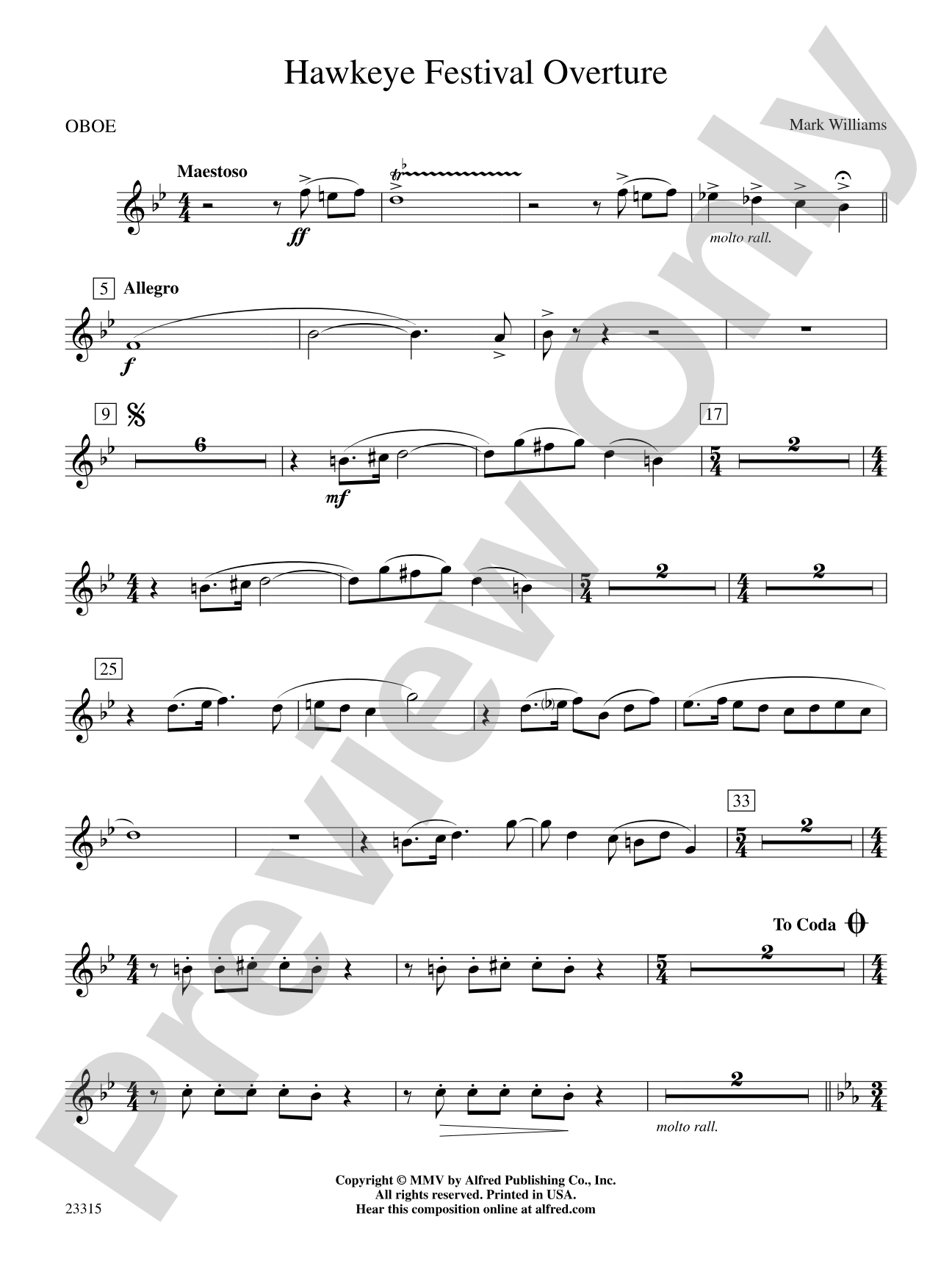 Hawkeye Festival Overture: Oboe