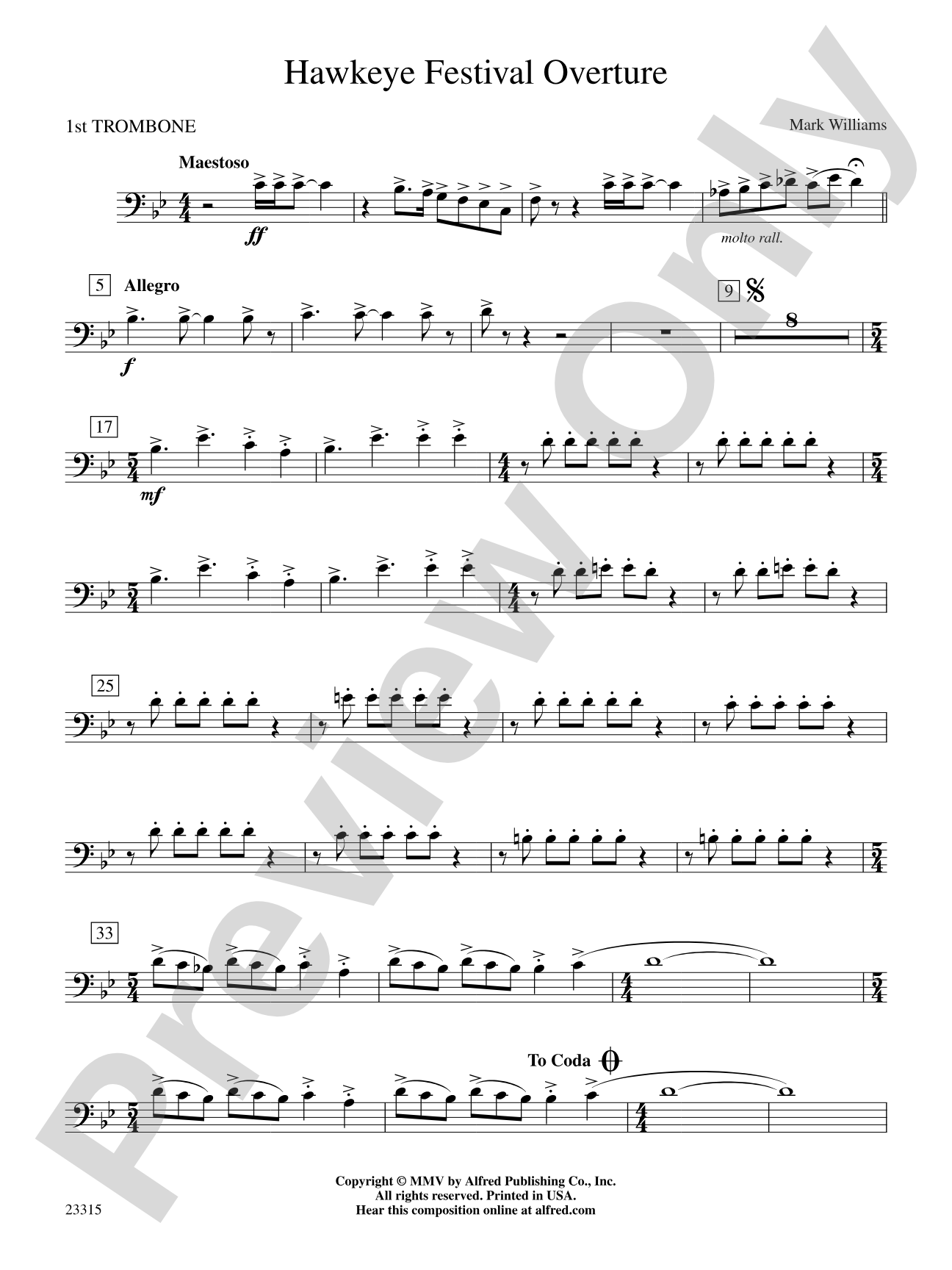 Hawkeye Festival Overture: 1st Trombone