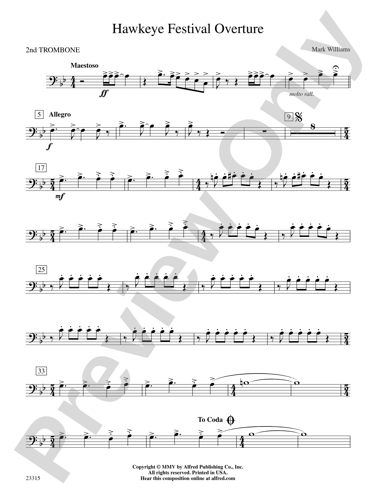 Hawkeye Festival Overture: 2nd Trombone
