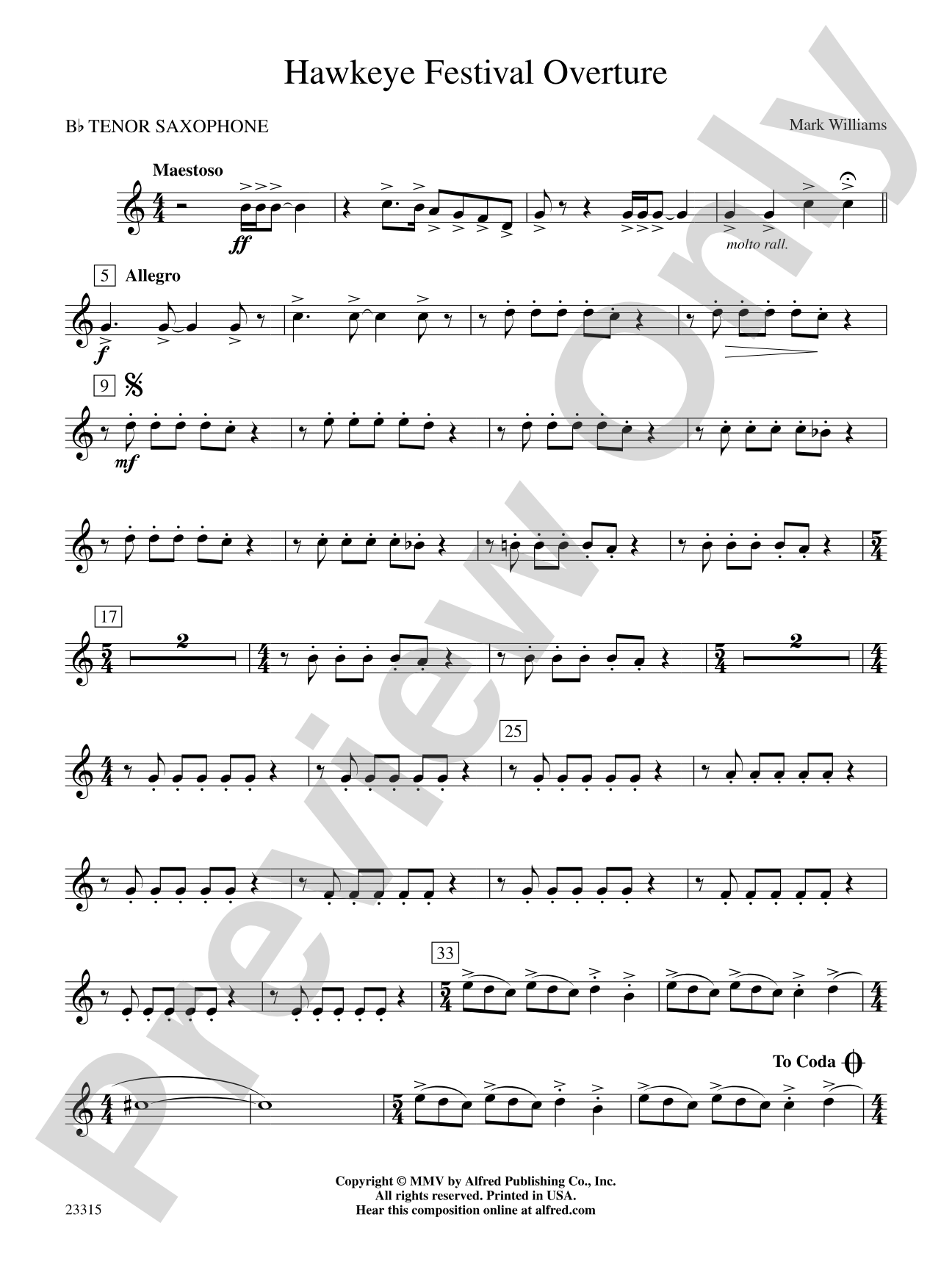 Hawkeye Festival Overture: B-flat Tenor Saxophone