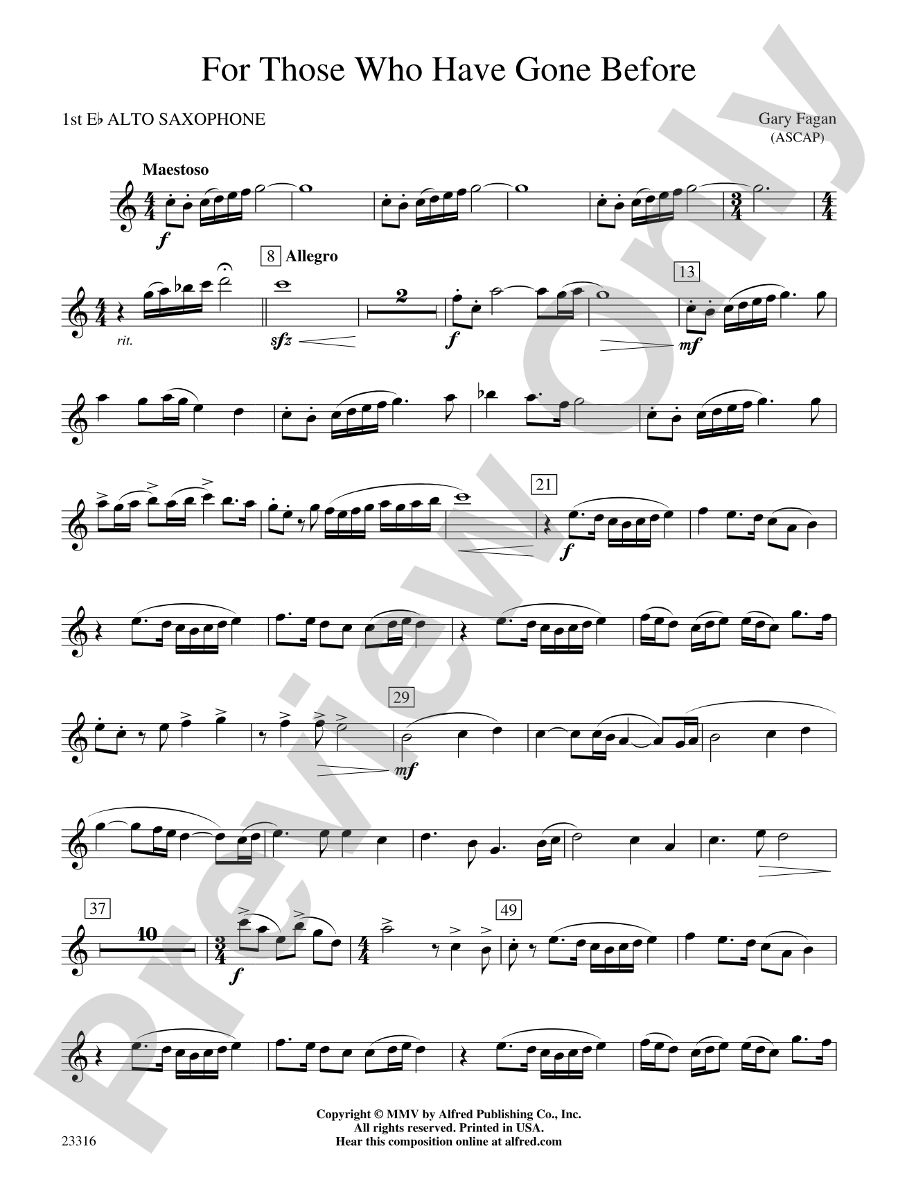 For Those Who Have Gone Before: E-flat Alto Saxophone