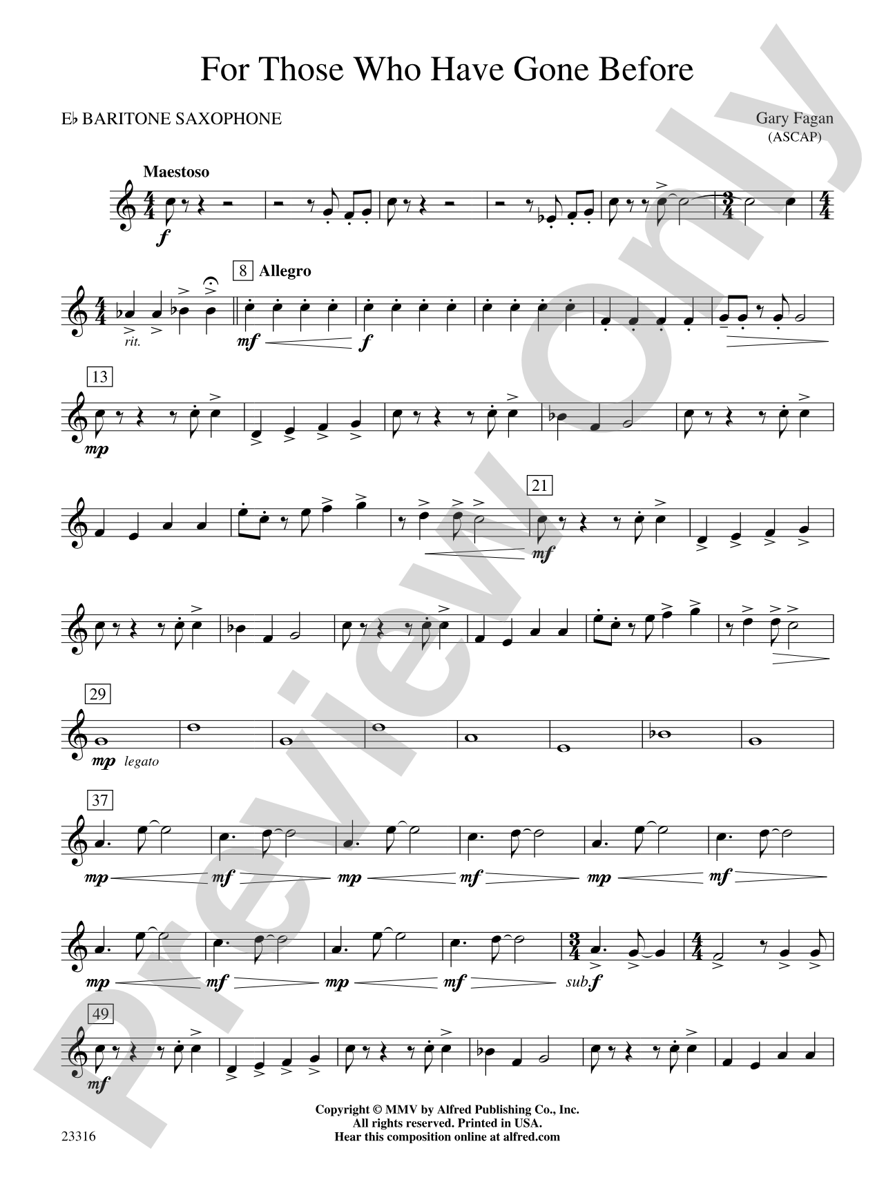 For Those Who Have Gone Before: E-flat Baritone Saxophone