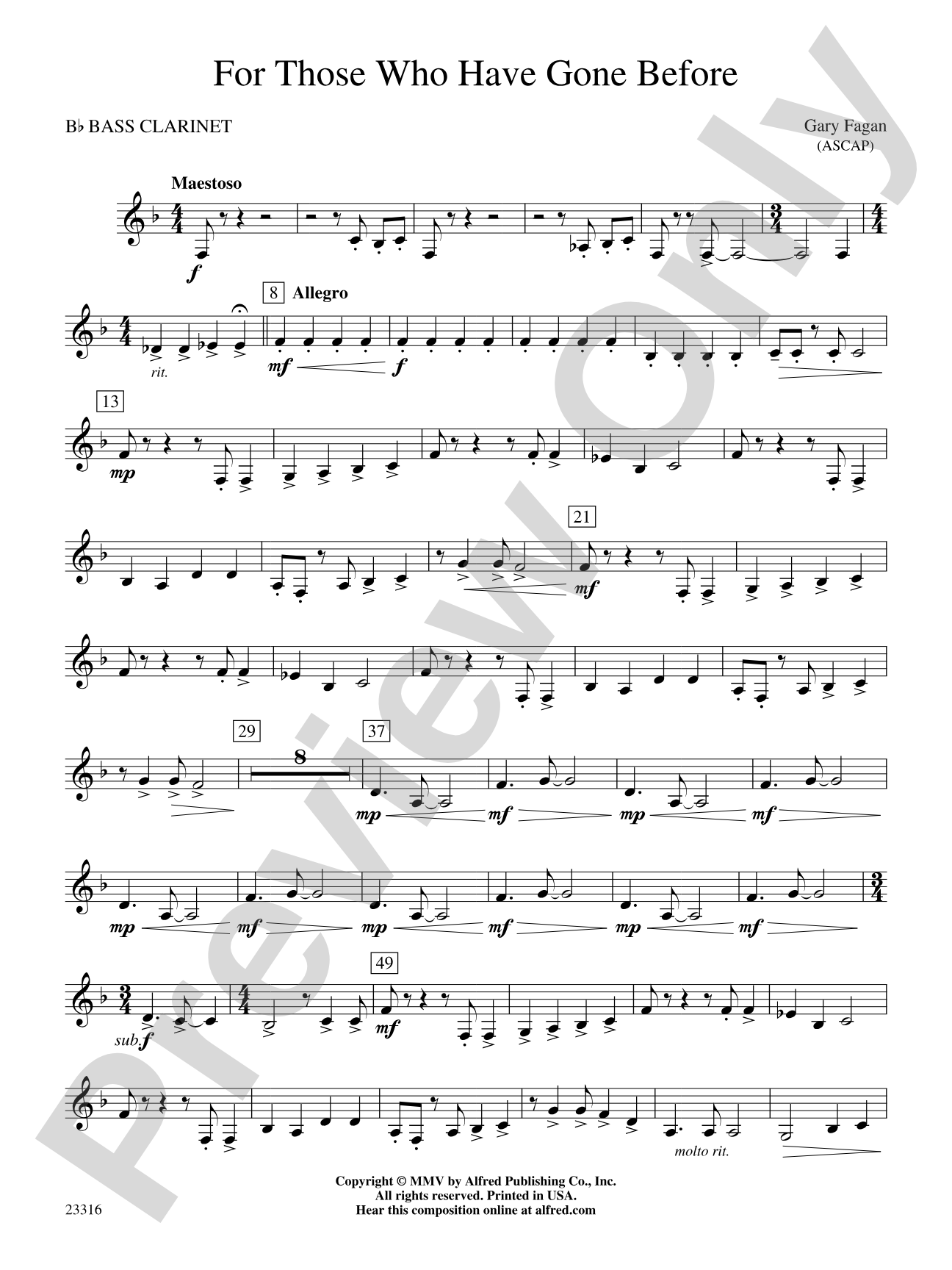 For Those Who Have Gone Before: B-flat Bass Clarinet