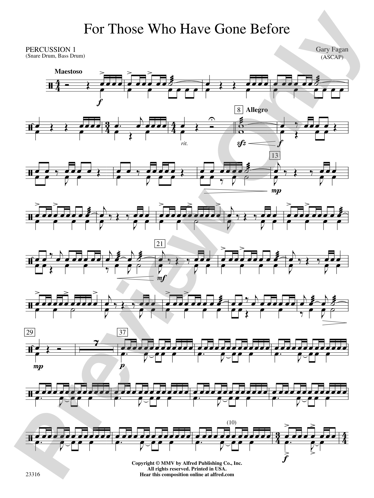 For Those Who Have Gone Before: 1st Percussion