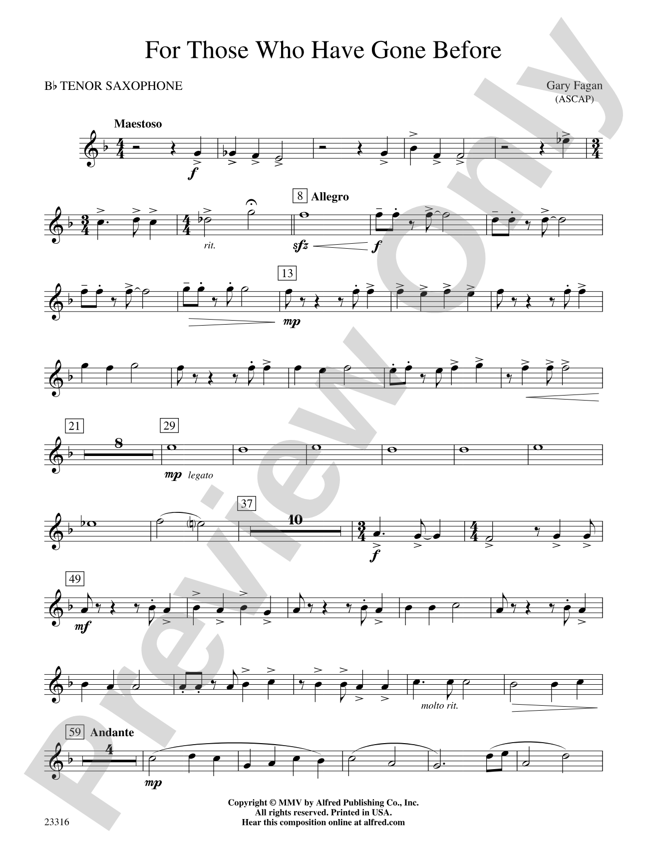 For Those Who Have Gone Before: B-flat Tenor Saxophone