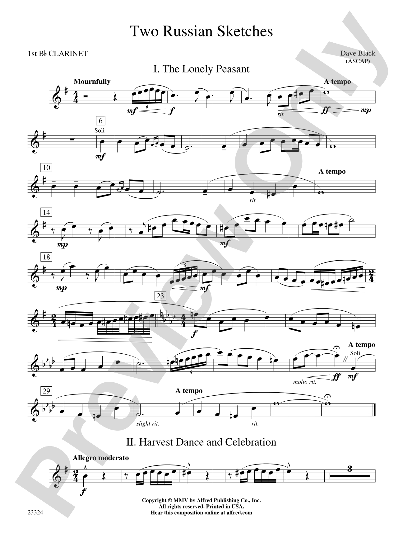 Two Russian Sketches: 1st B-flat Clarinet