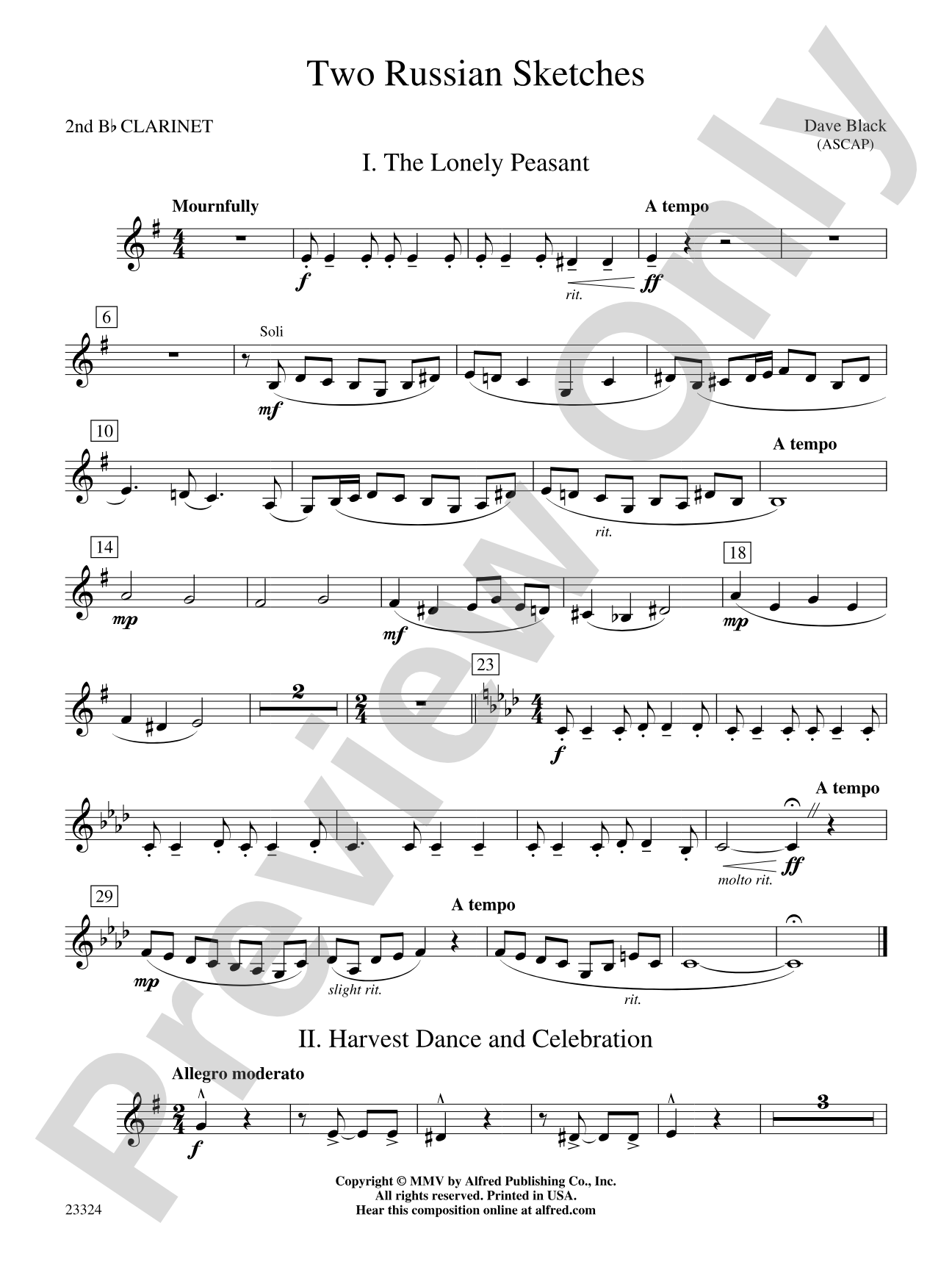 Two Russian Sketches: 2nd B-flat Clarinet