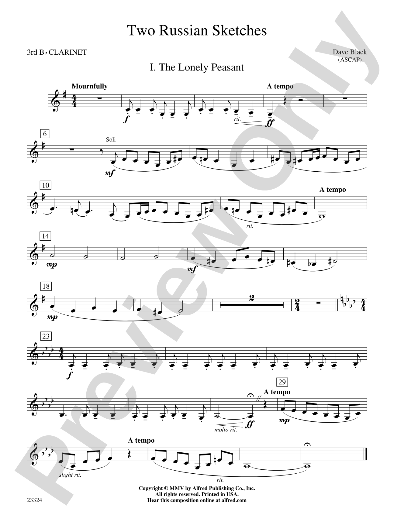 Two Russian Sketches: 3rd B-flat Clarinet