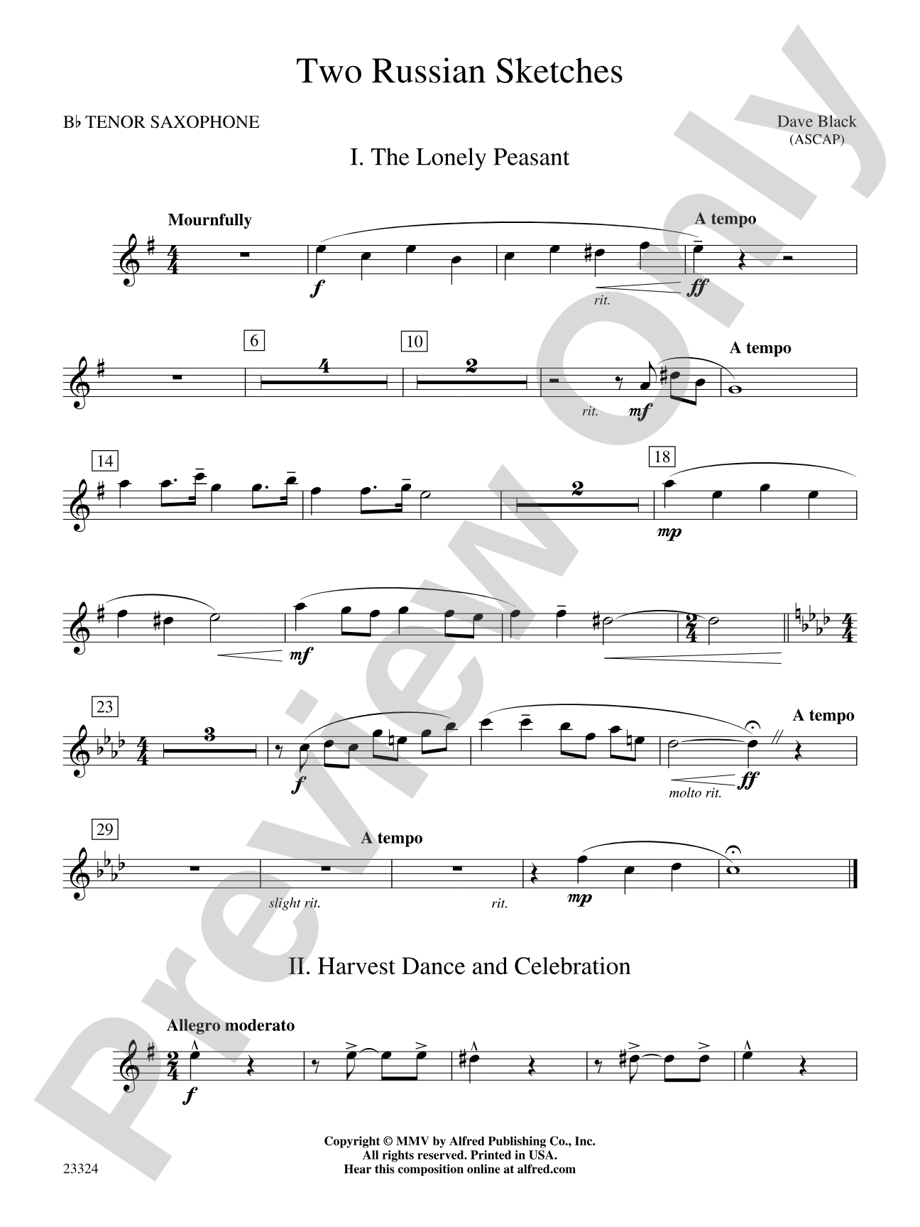 Two Russian Sketches: B-flat Tenor Saxophone