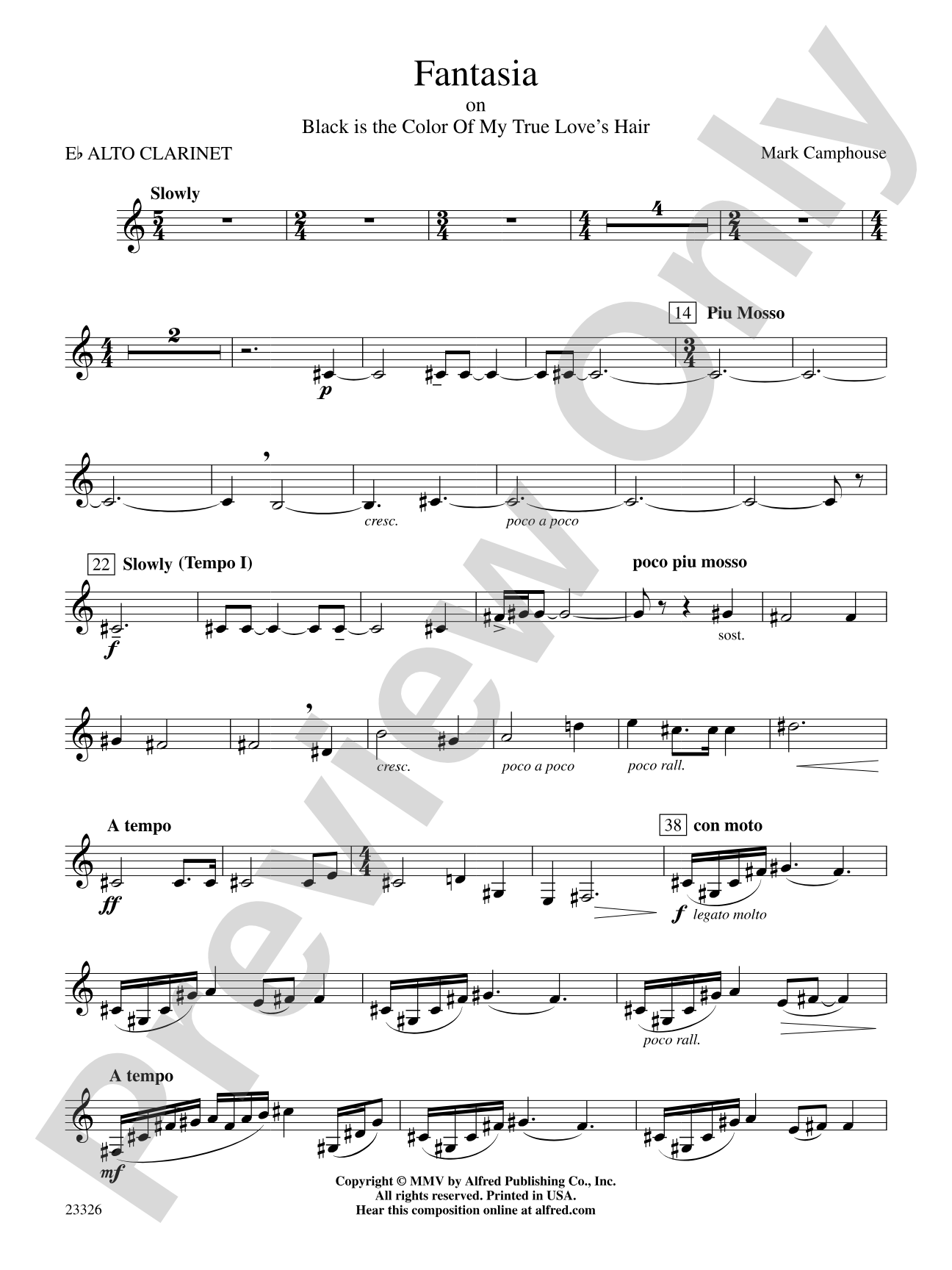 Fantasia (on "Black Is the Color of My True Love's Hair"): E-flat Alto Clarinet