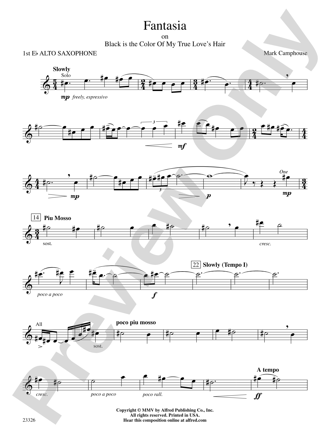 Fantasia (on "Black Is the Color of My True Love's Hair"): E-flat Alto Saxophone