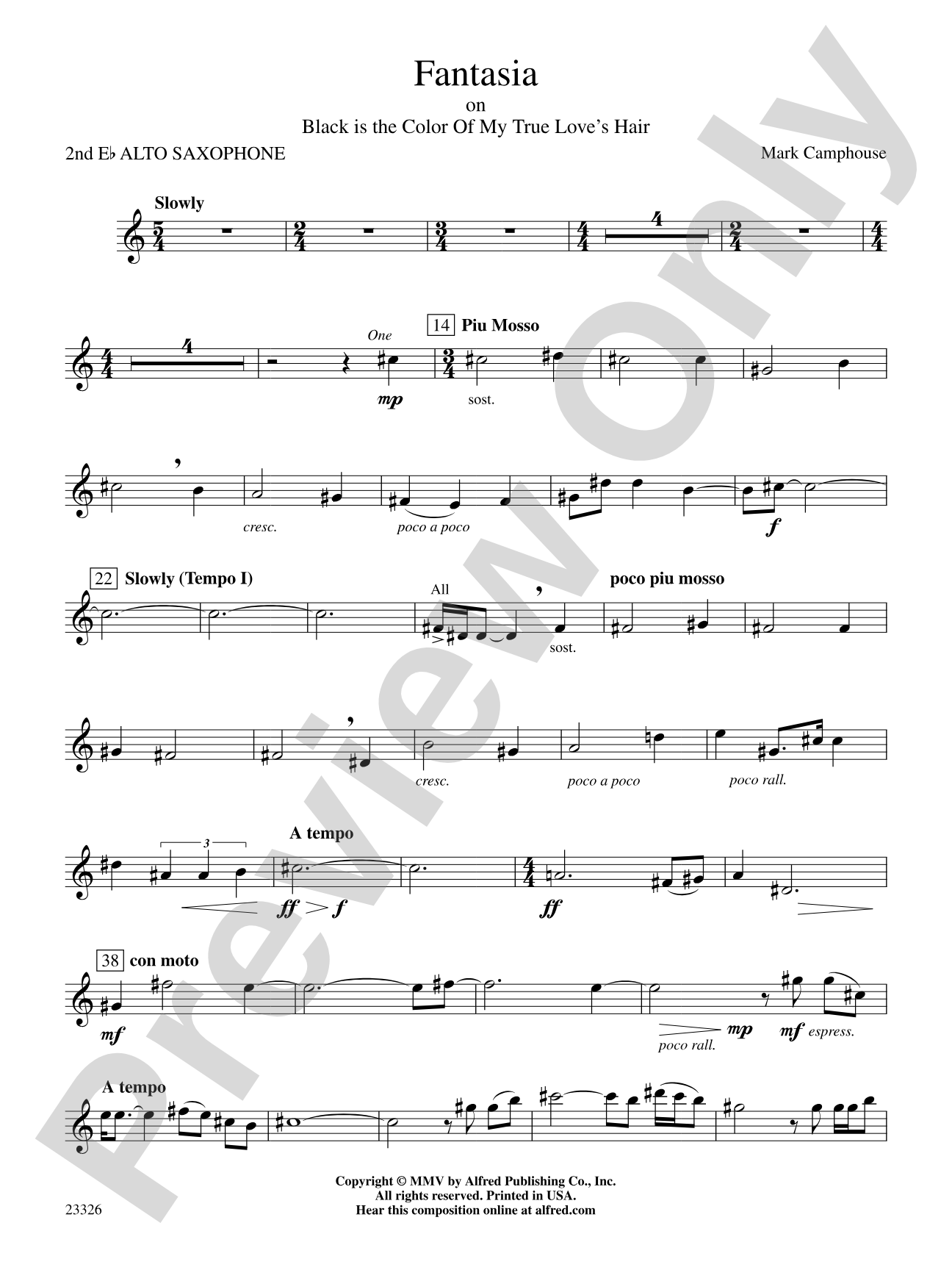 Fantasia (on "Black Is the Color of My True Love's Hair"): 2nd E-flat Alto Saxophone