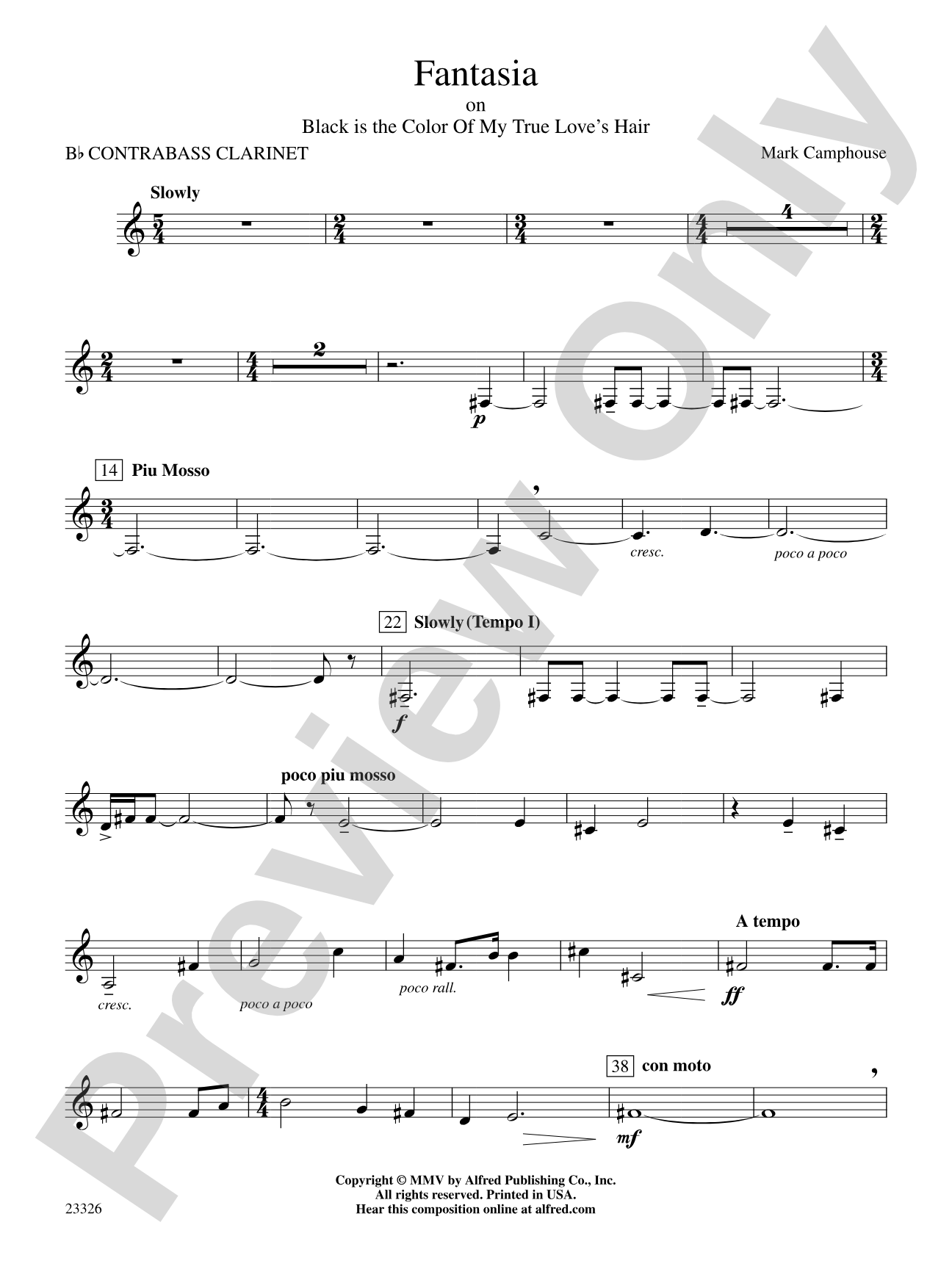 Fantasia (on "Black Is the Color of My True Love's Hair"): B-flat Contrabass Clarinet