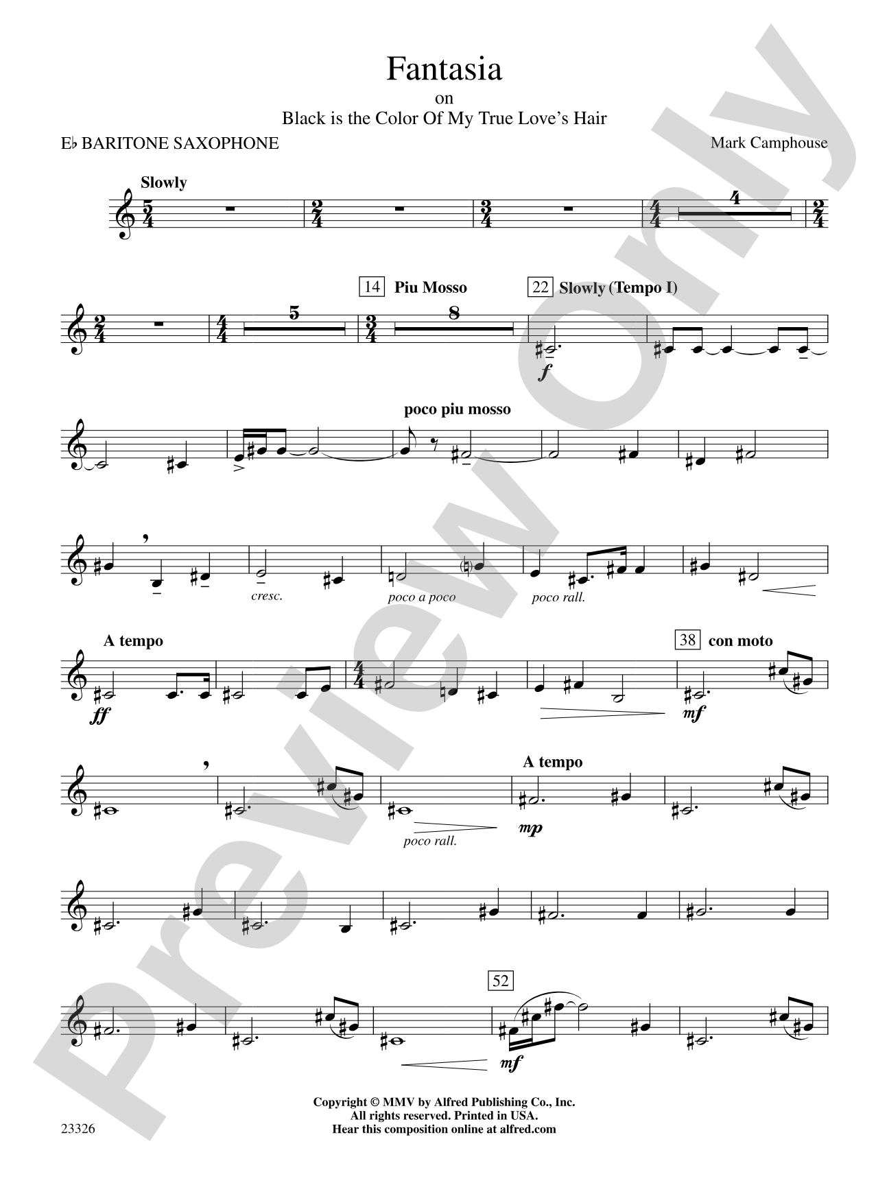 Fantasia (on "Black Is the Color of My True Love's Hair"): E-flat Baritone Saxophone