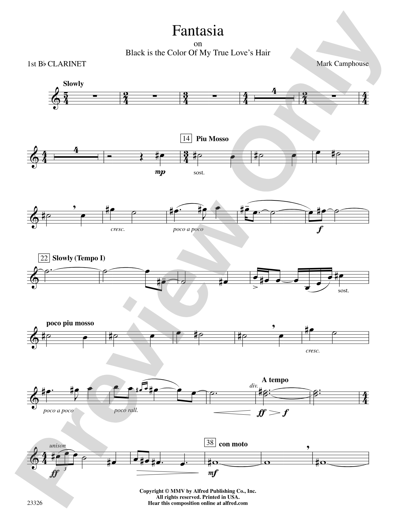 Fantasia (on "Black Is the Color of My True Love's Hair"): 1st B-flat Clarinet