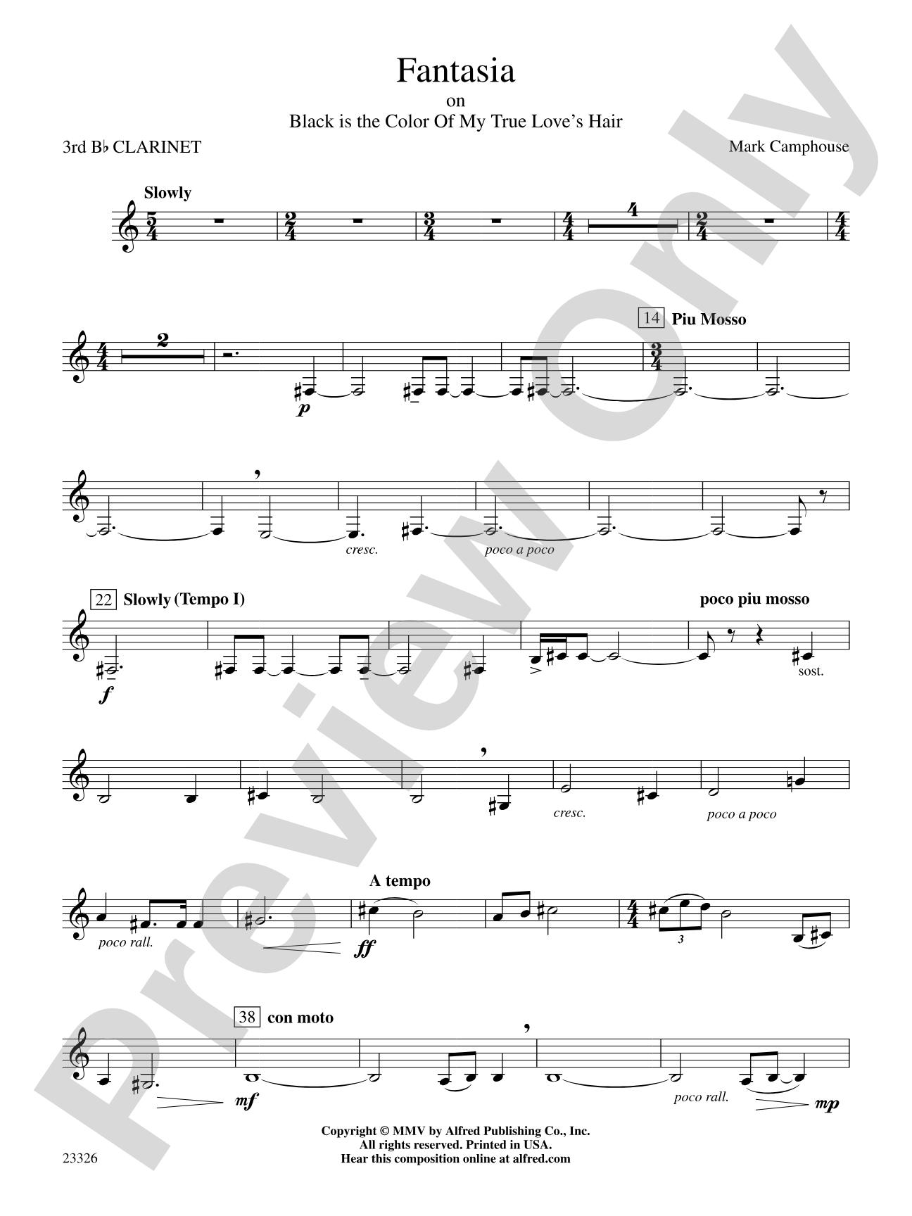 Fantasia (on "Black Is the Color of My True Love's Hair"): 3rd B-flat Clarinet