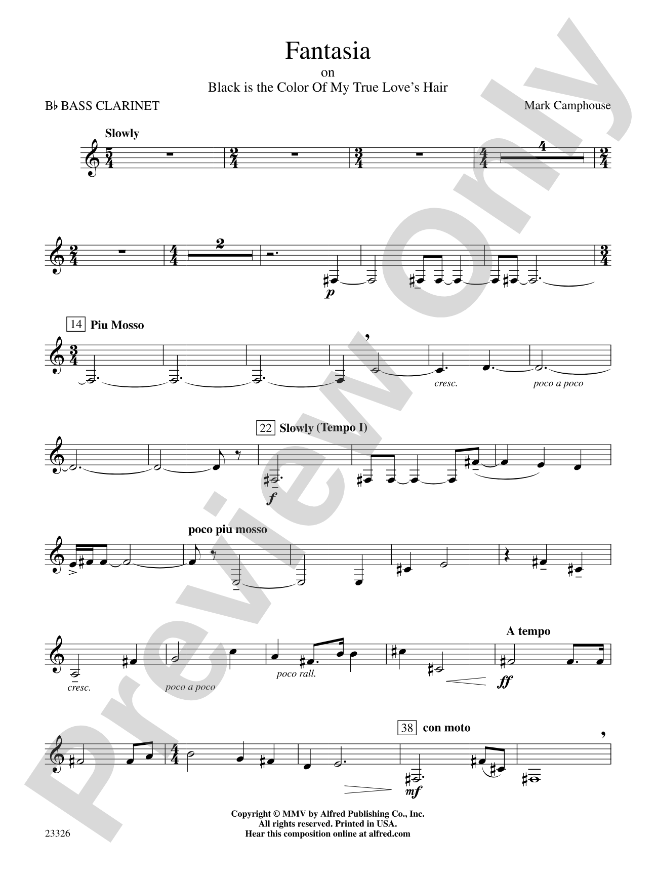 Fantasia (on "Black Is the Color of My True Love's Hair"): B-flat Bass Clarinet