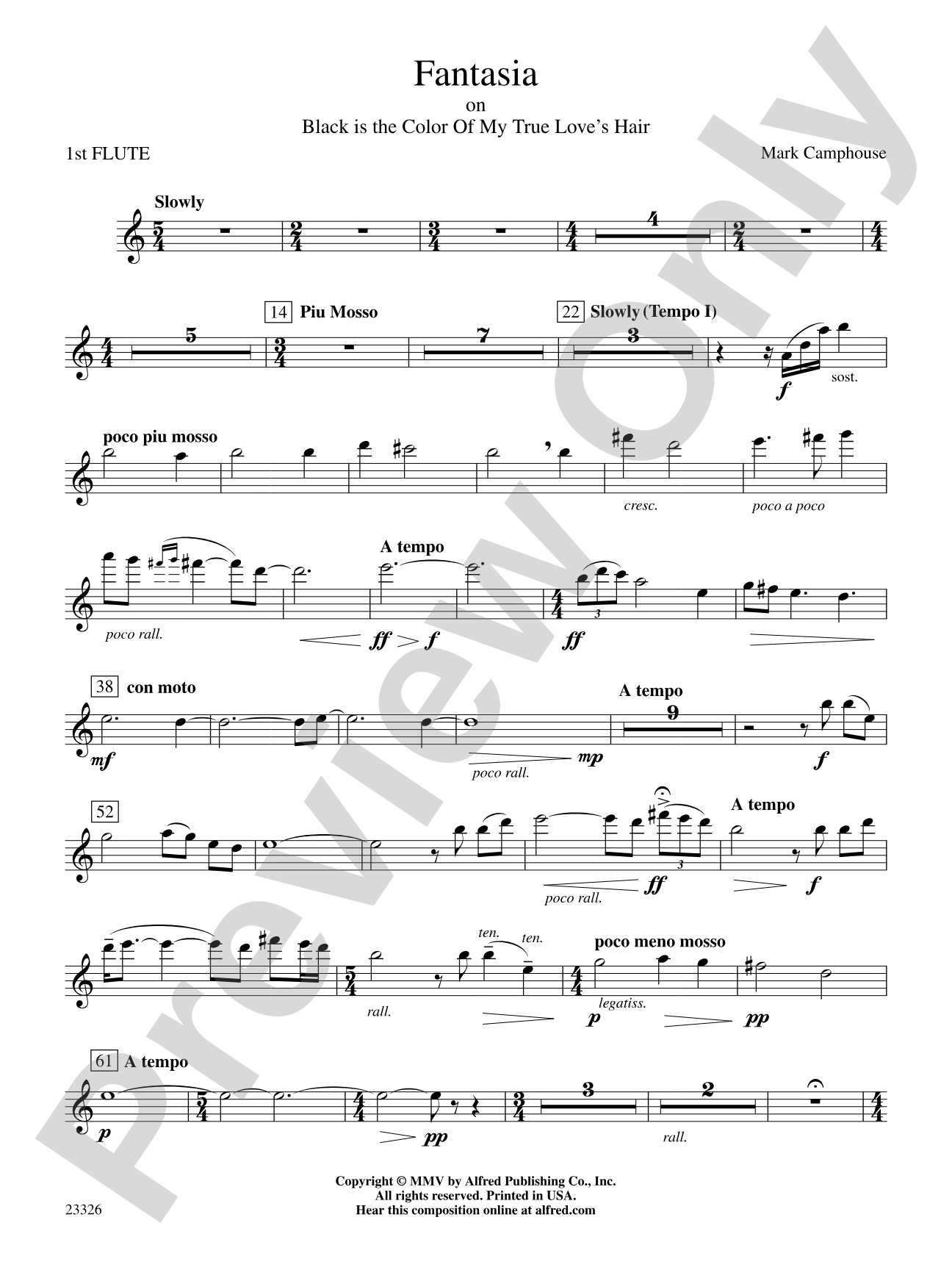 Fantasia (on "Black Is the Color of My True Love's Hair"): Flute