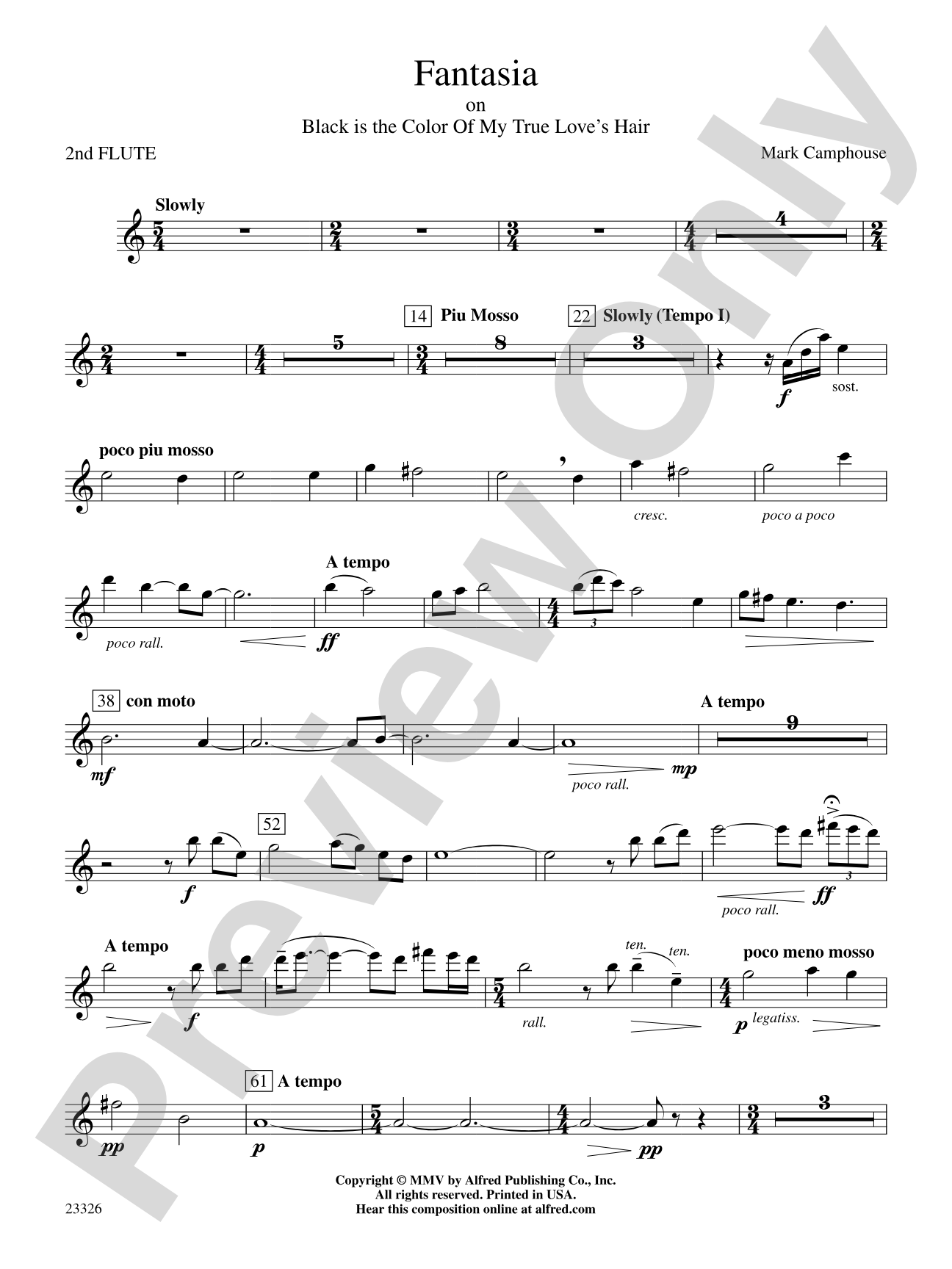 Fantasia (on "Black Is the Color of My True Love's Hair"): 2nd Flute
