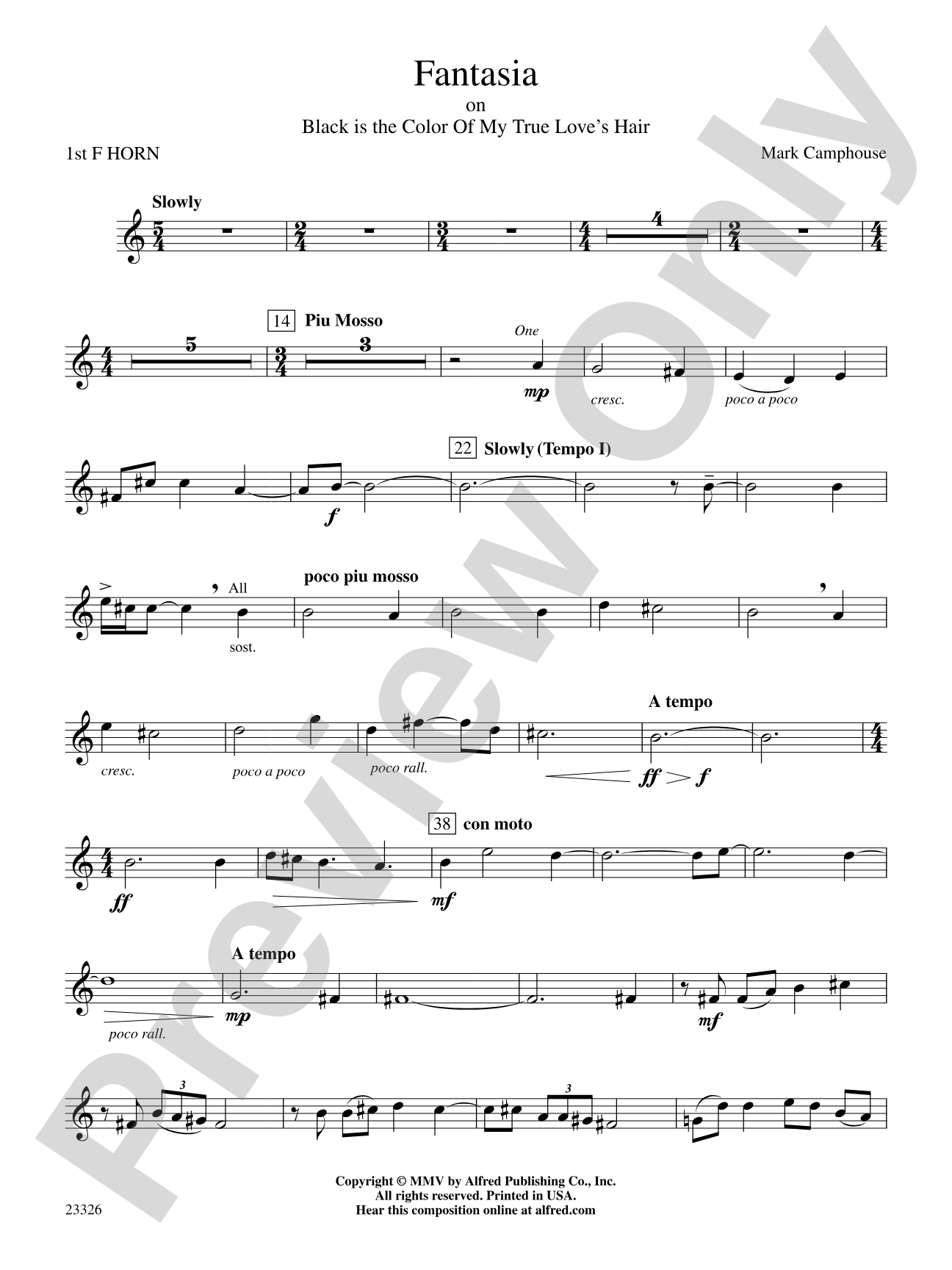 Fantasia (on "Black Is the Color of My True Love's Hair"): 1st F Horn