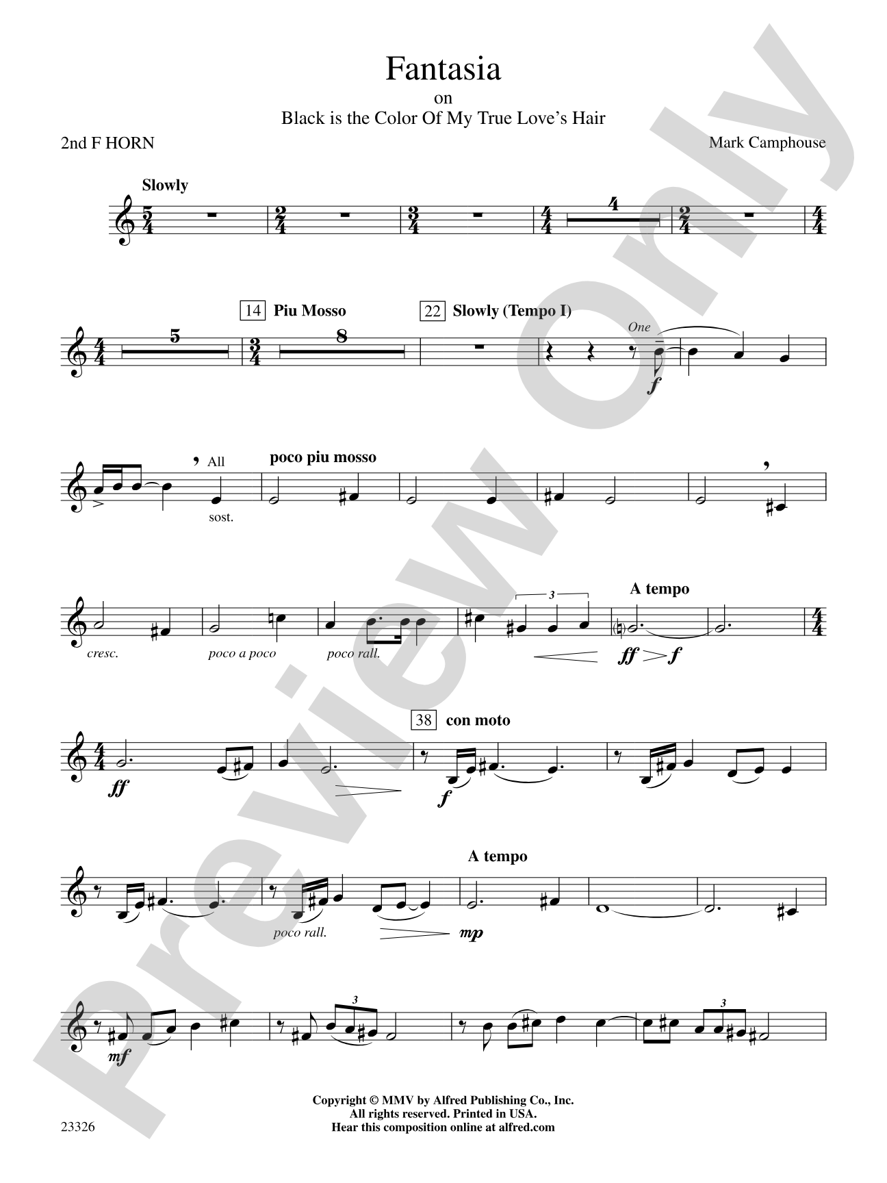Fantasia (on "Black Is the Color of My True Love's Hair"): 2nd F Horn
