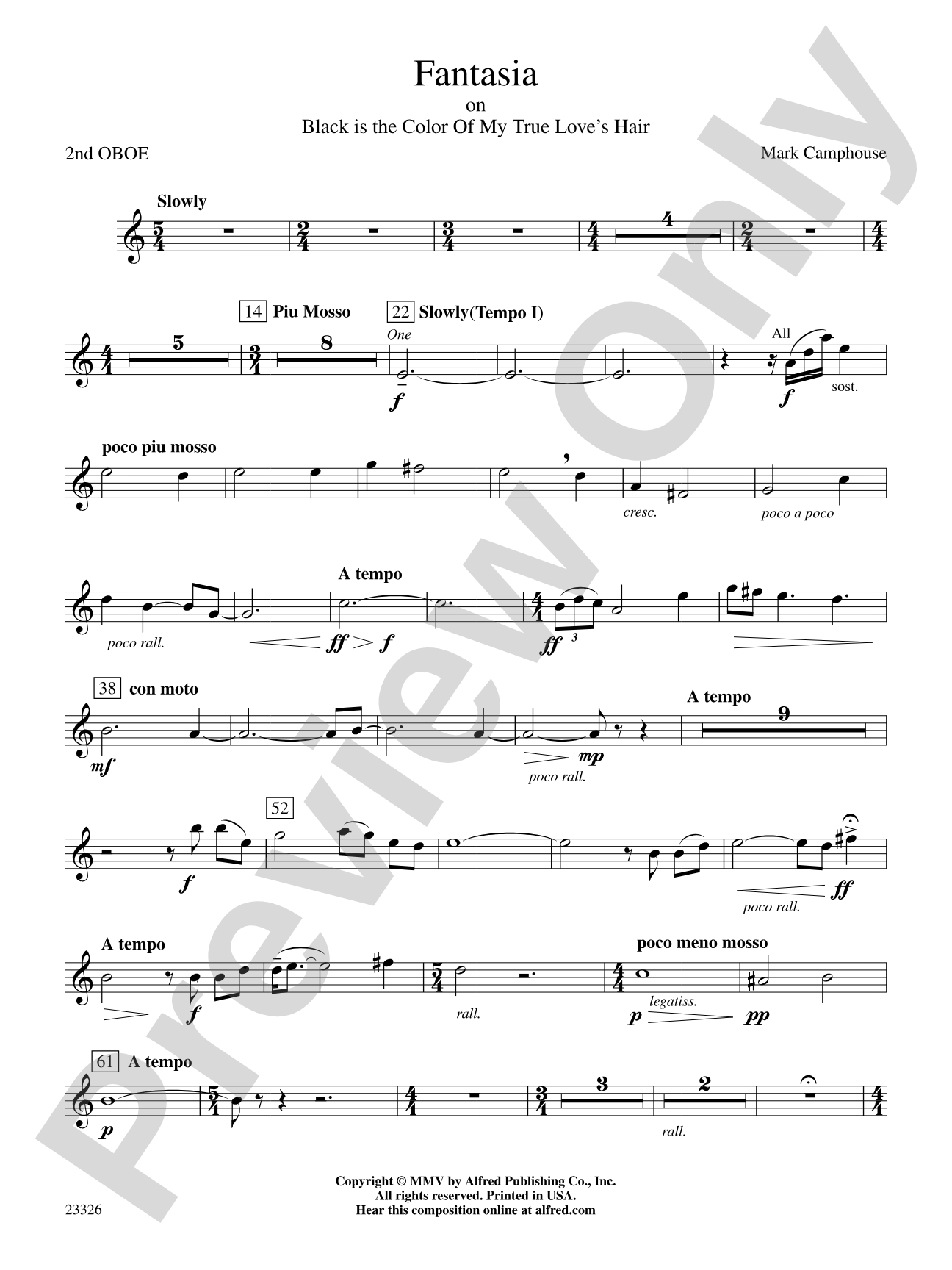 Fantasia (on "Black Is the Color of My True Love's Hair"): 2nd Oboe