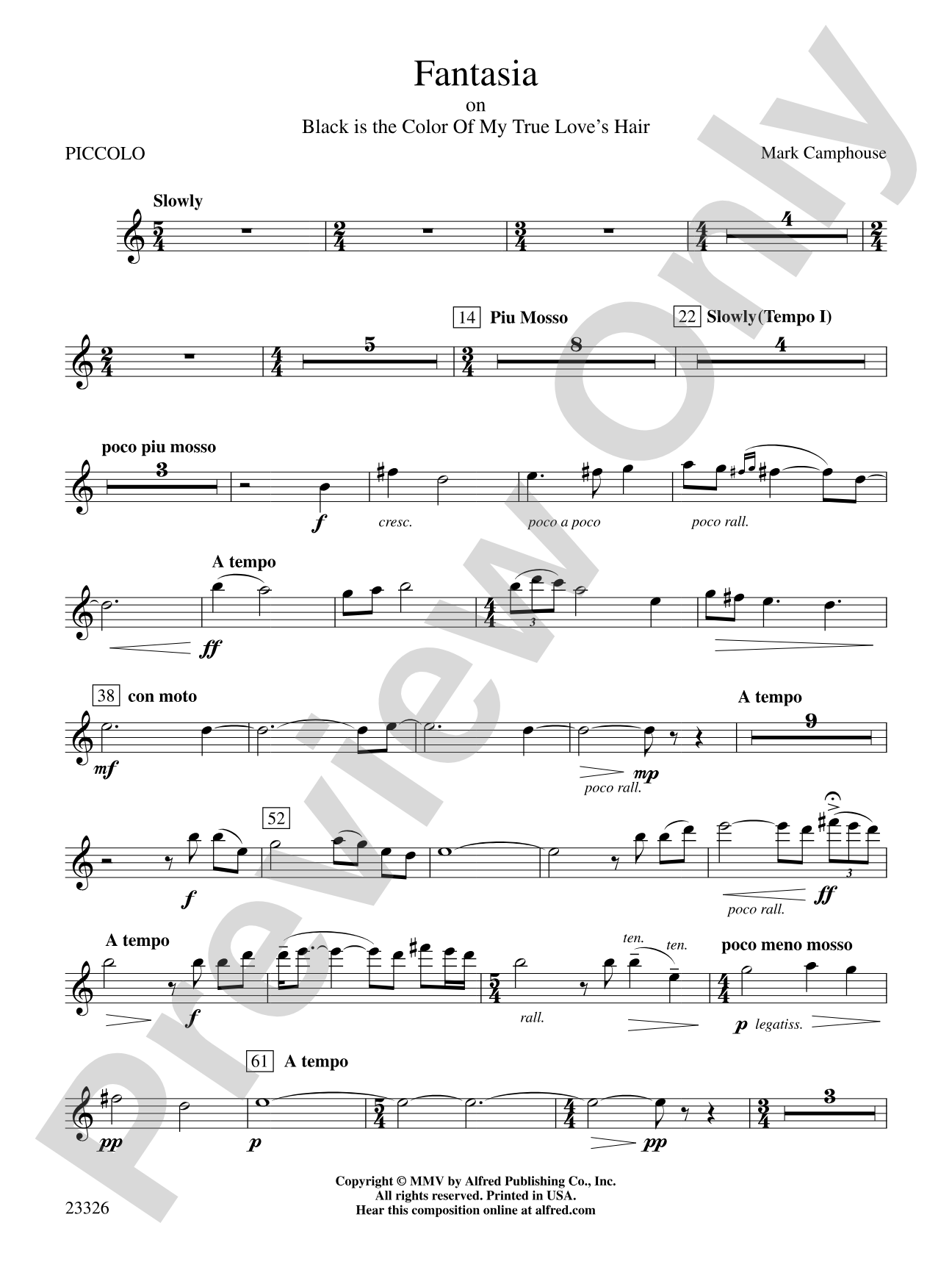 Fantasia (on "Black Is the Color of My True Love's Hair"): Piccolo